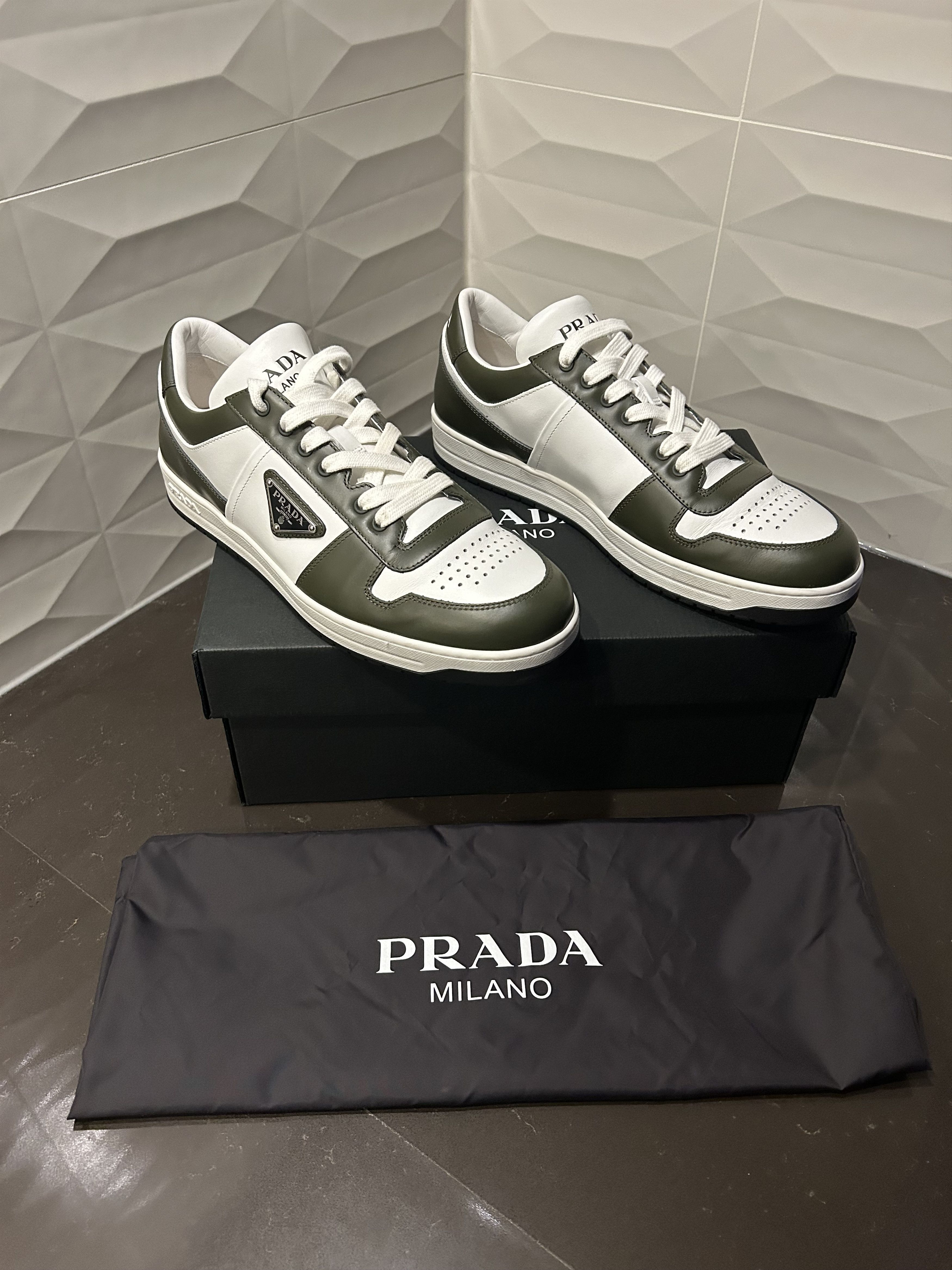 Prada 👟 Prada Downtown Leather Sneakers – Olive Green – Sz 10US Size US 10 / EU 43 - 2 Thumbnail