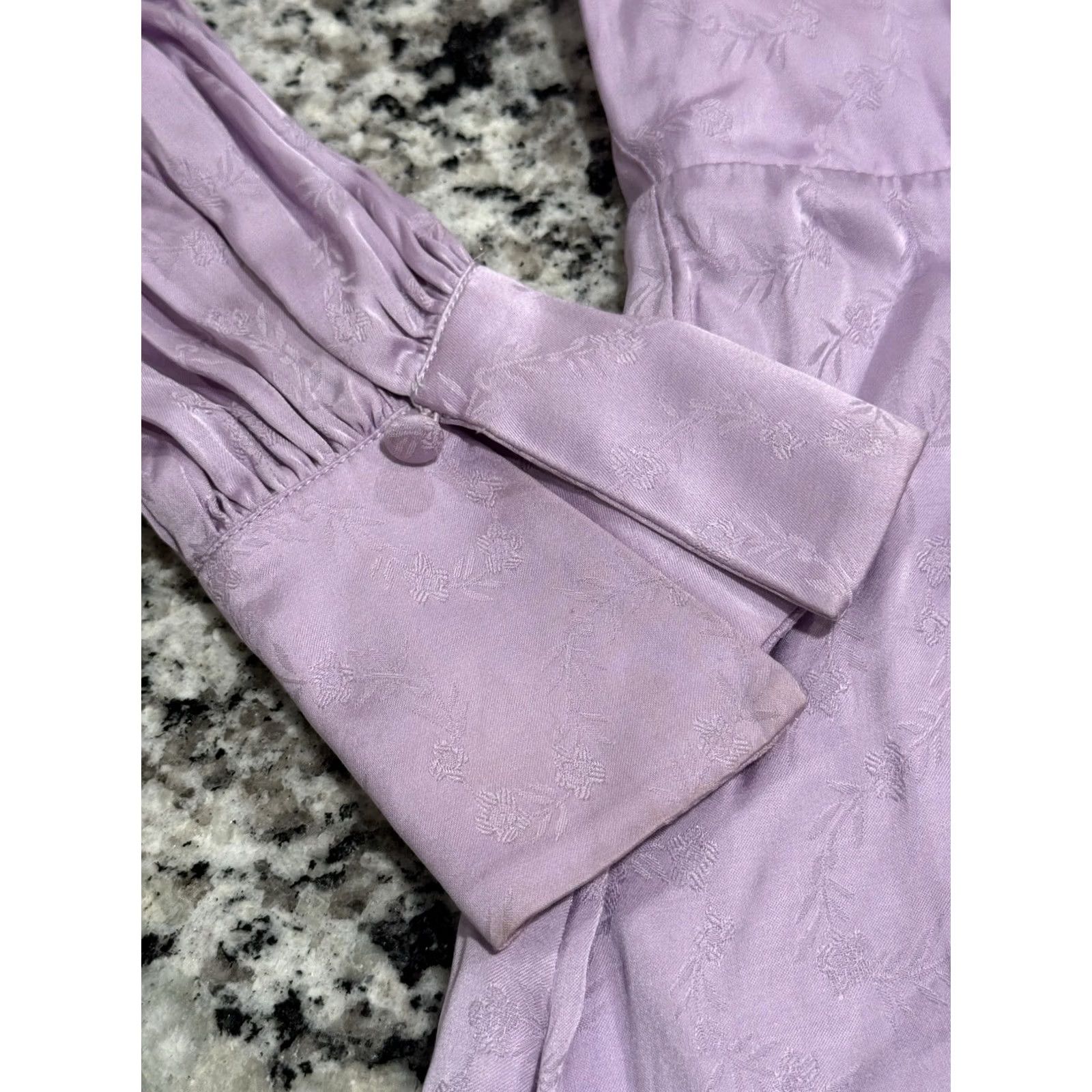 Vintage Lovers and Friends Elaine Mini Dress Lilac Purple S Small V-Neck Long Sleeve Keyhole Front Tie Zipper Button Lined Sheen Satin Hook/n/a Size S / US 4 / IT 40 - 7 Thumbnail