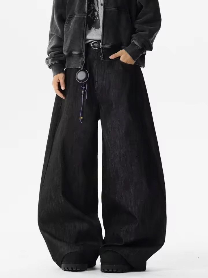 Japanese Brand Extreme Wide Leg Black Jeans | Red Dragon Size US 33 - 4 Thumbnail
