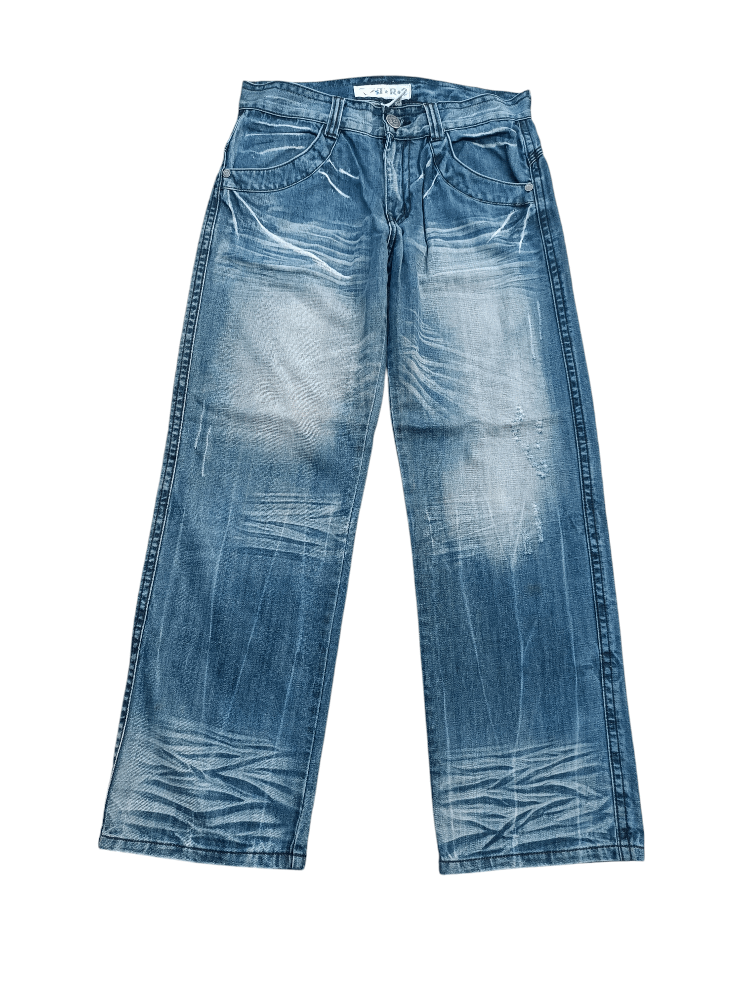 BAGGY JAPANESE BRAND TR2 WHISKERS DISTRESSED DENIM