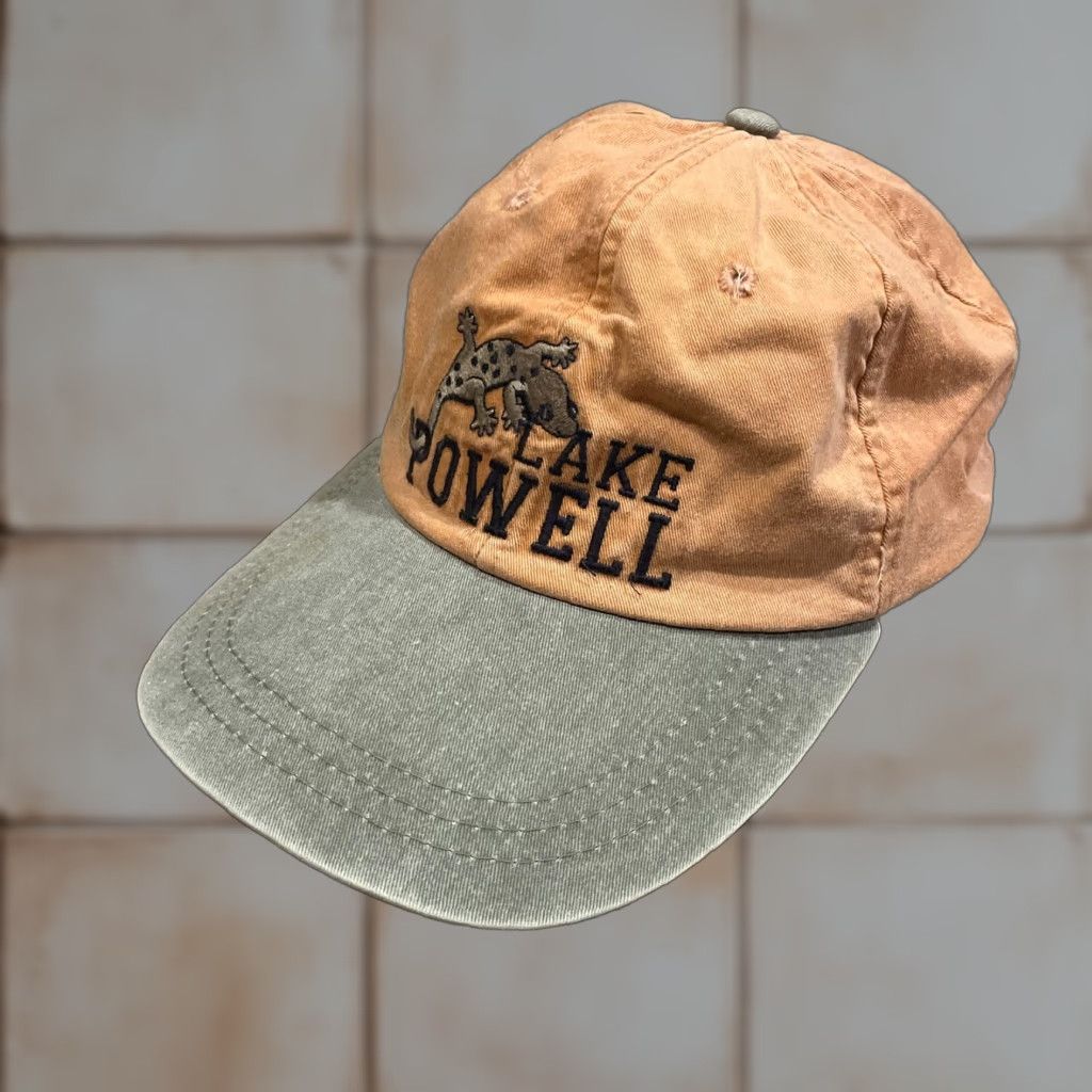 Vintage VINTAGE Lake Powell Hat Strap Back Orange Tan Embroidered Lizard Outdoors Mens Cap OSFM Adjustable Cotton Canvas Size ONE SIZE - 1 Thumbnail