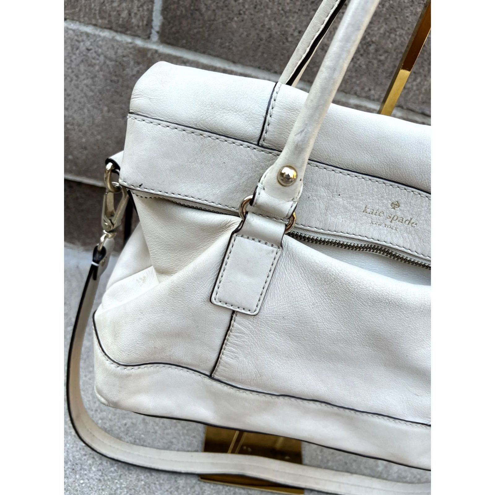 Vintage kate spade new york Fremont Place Crossbody Purse Satchel Hand Bag Beige Leather Ladies Medium Be Size ONE SIZE - 4 Thumbnail