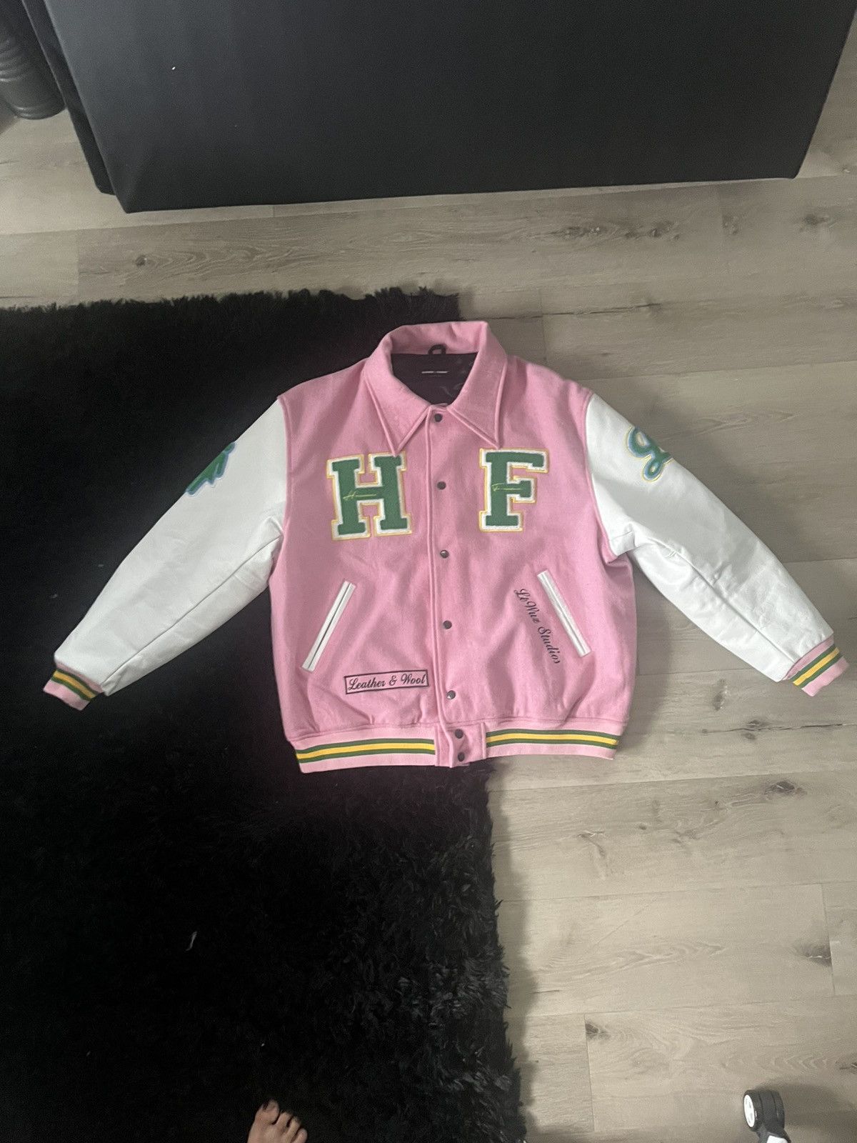 image of Homme Femme La Homme Femme Pink Letterman Jacket, Men's (Size 2XL)