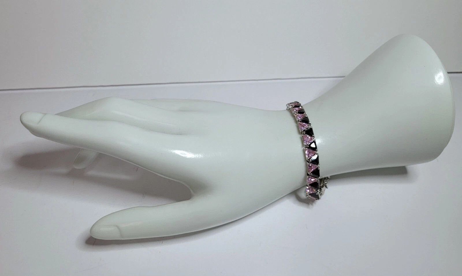 Sterling Silver Sterling Silver Tennis Bracelet 6.5" Pink Black Silver Size ONE SIZE - 6 Thumbnail