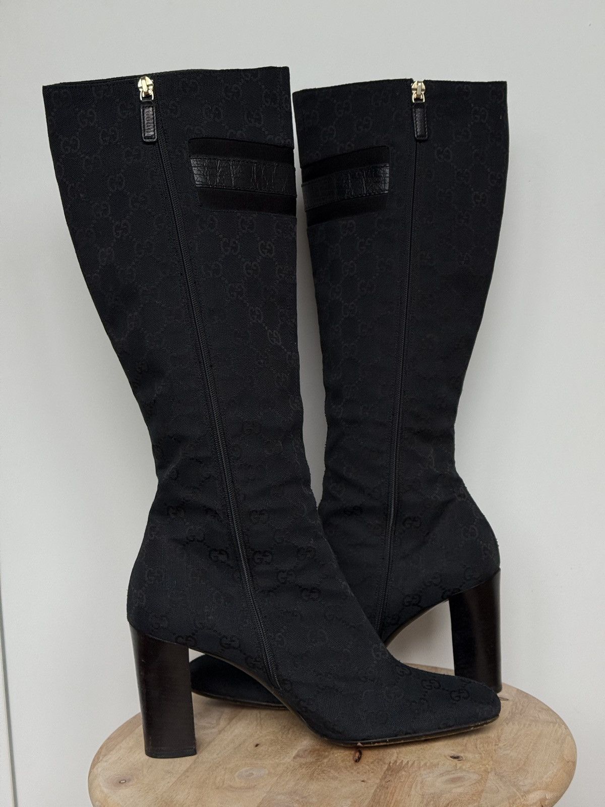 Gucci Gucci Black Canvas Monogram GG Horsebit Riding Boots Size US 10 / IT 40 - 8 Thumbnail