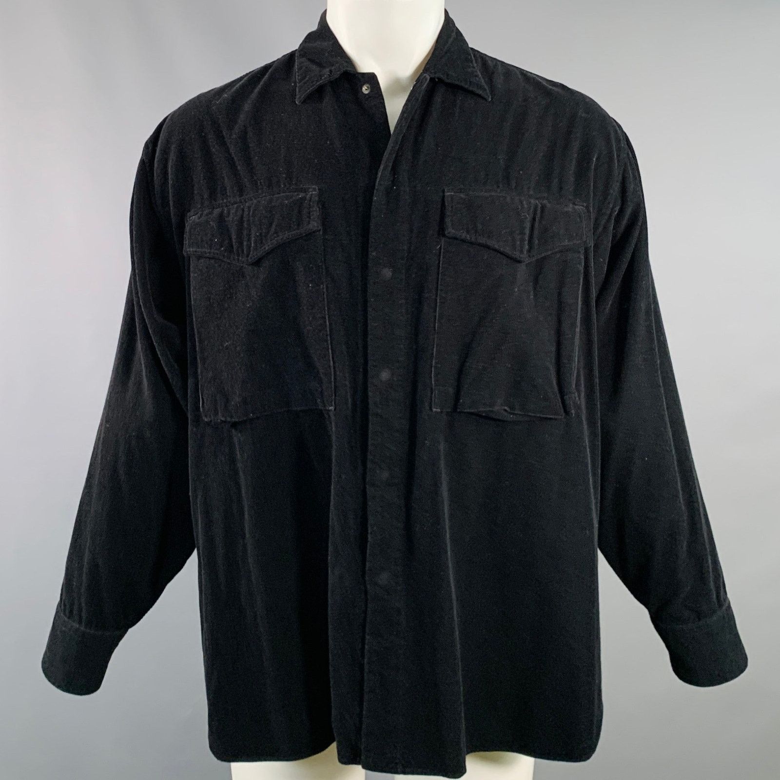 Markaware Size M Black Corduroy Cotton Oversized Two Pockets Shirt Size US M / EU 48-50 / 2 - 1 Thumbnail