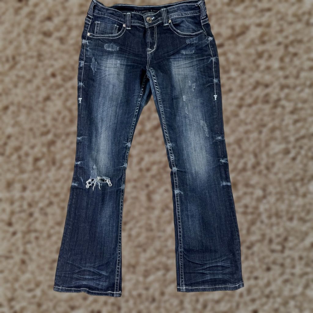 Denime Cowgirl Tuff Jeans Women Bootcut Denim 30x30 Blue Distressed 5-Pocket Regular Waist 30 Inseam Cowboy Southwestern 30 Color Blue Size 30" / US 8 / IT 44 - 1 Thumbnail