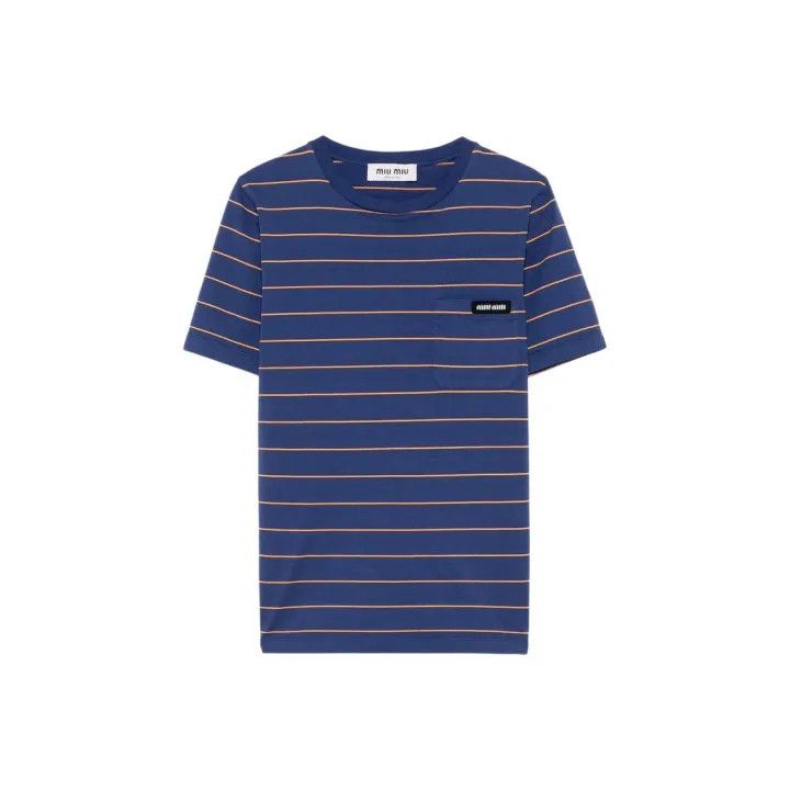 Miu Miu Miu Miu Striped Logo Crew Neck T-Shirt 0079 Size S / US 4 / IT 40 - 1 Thumbnail
