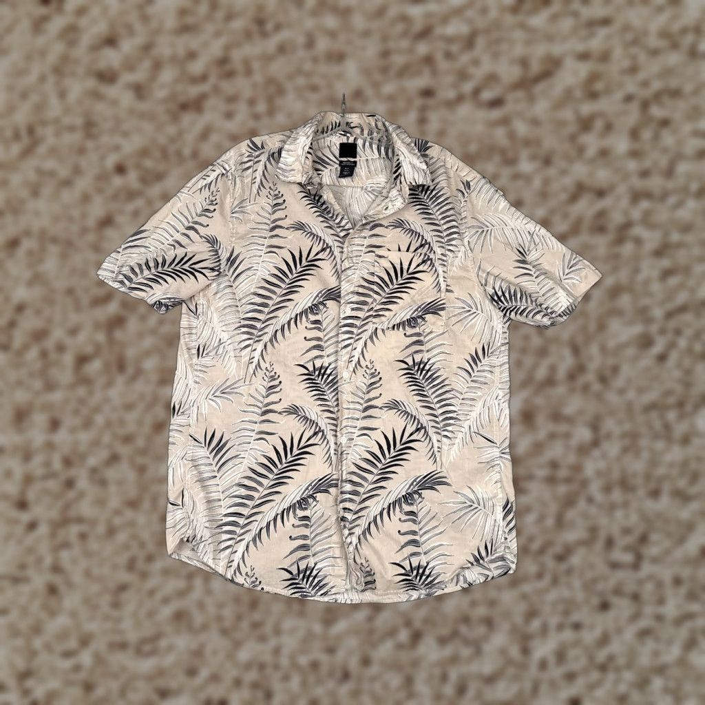 H&M H&M Shirt Adult Medium Beige Floral Leaf Button Up 100% Cotton Pocket Hawaiian Mens Size US M / EU 48-50 / 2 - 1 Thumbnail