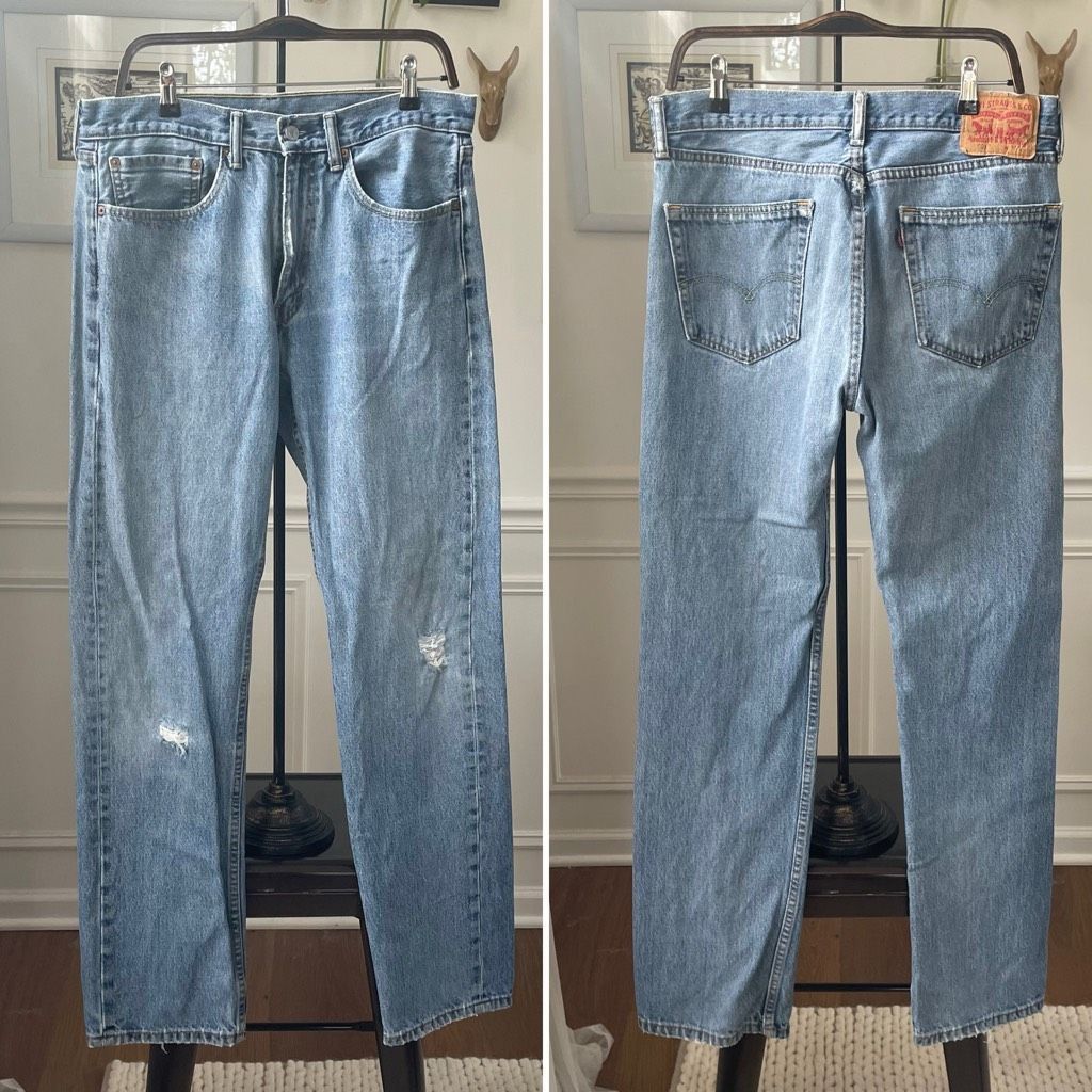 Levi's Levi’s Men’s 505 Regular Straight Leg Jeans Lightly Distress Size US 34 / EU 50 - 1 Thumbnail