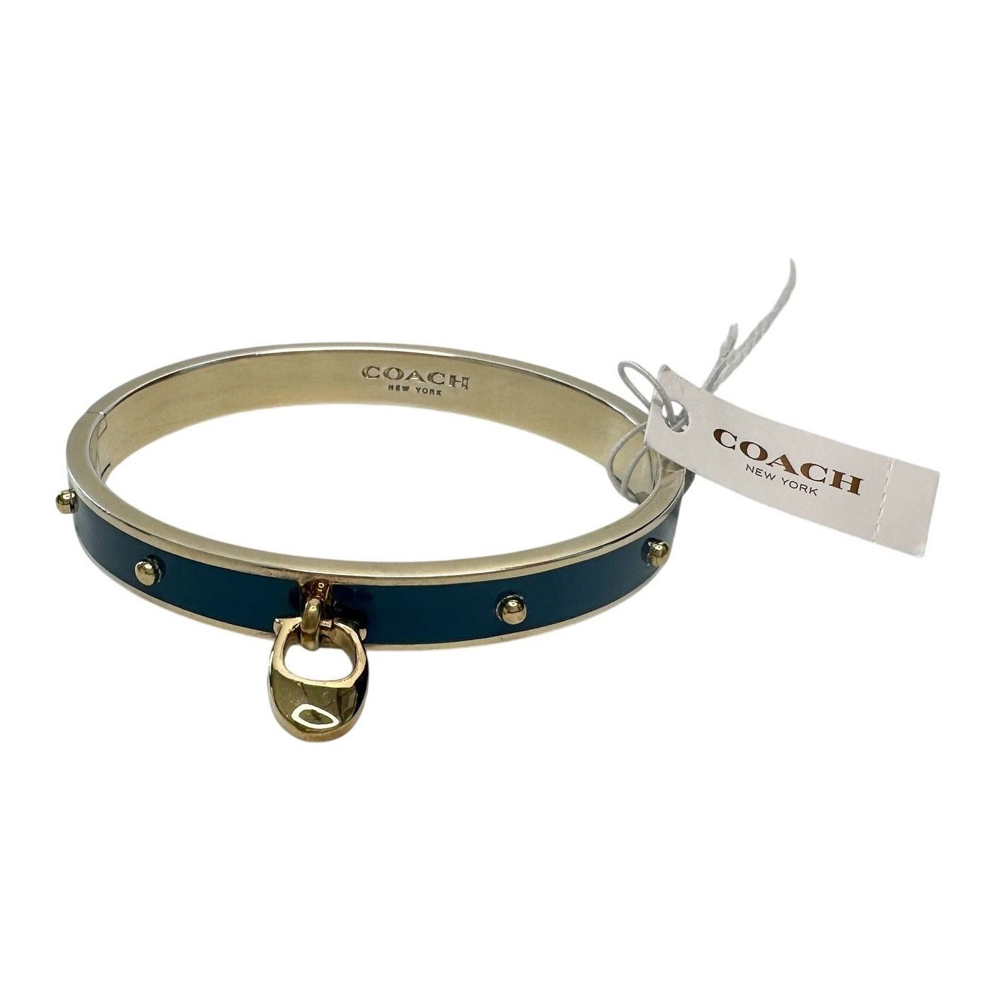 Coach Coach Enamel Riveted Signature C Hinge Bangle Bracelet Teal Size ONE SIZE - 4 Thumbnail