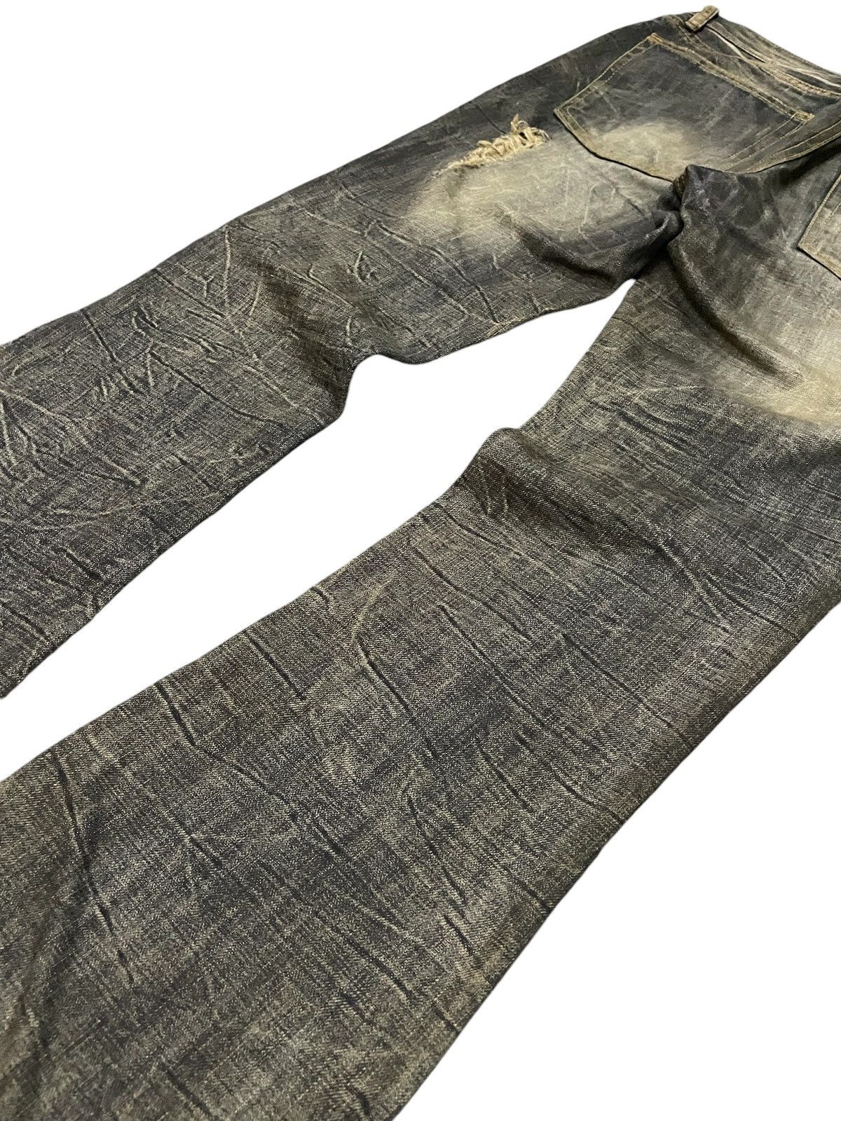 Japanese Brand G.O.A Pierced & Studded Honeycomb Claw Mark Mud Flare Jeans Size US 30 / EU 46 - 15 Thumbnail