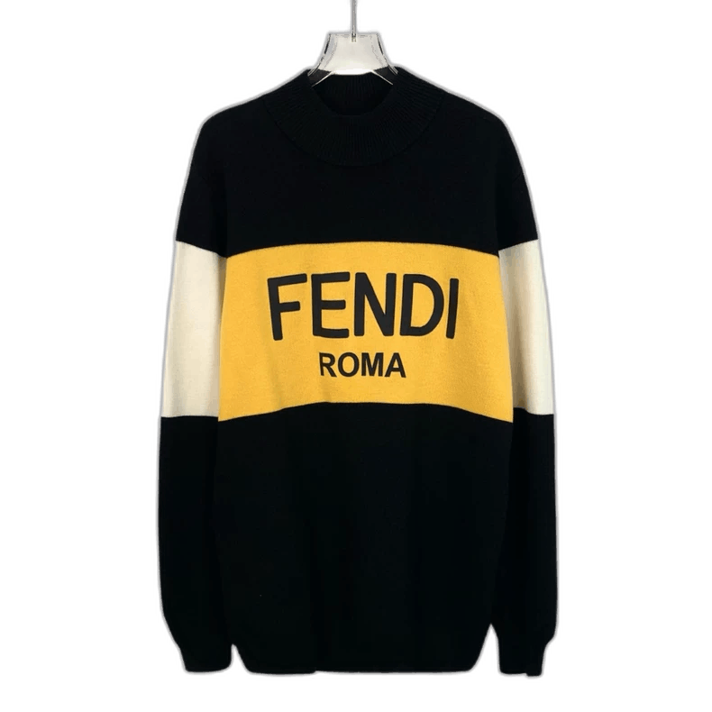 Fendi Color matching logo letter printed wool round neck long