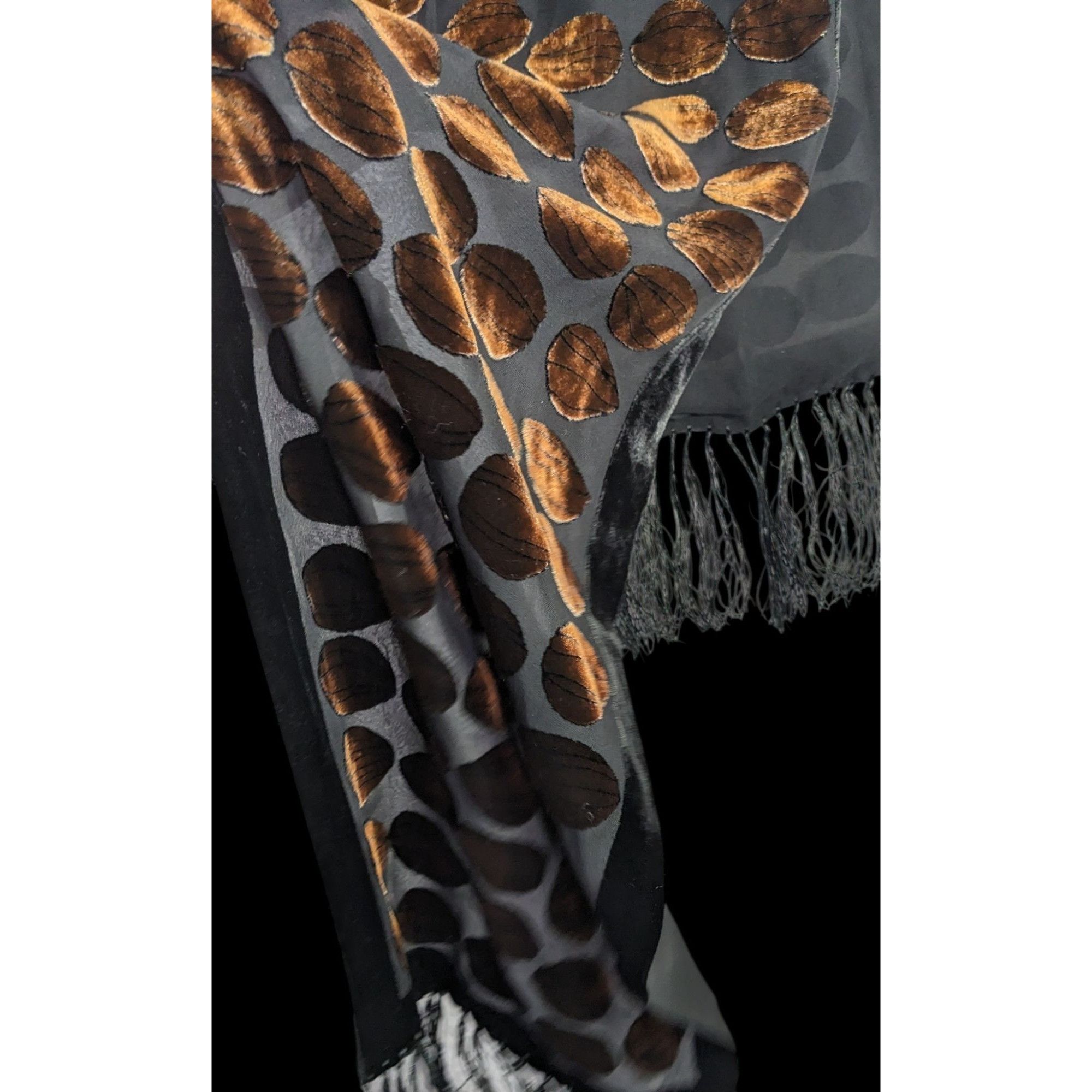 Other Vintage Geometric Burnt Velvet Scarf Copper Tone With Fringe Size ONE SIZE - 6 Thumbnail