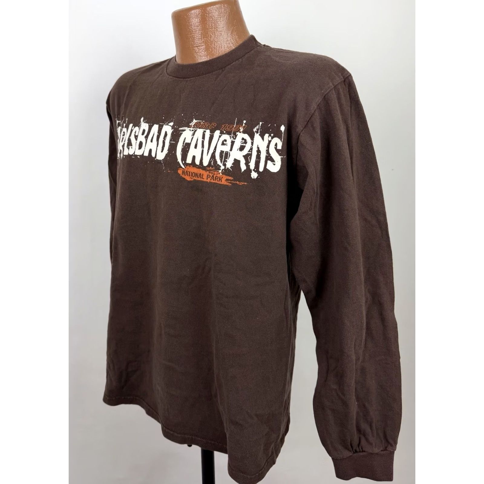 Anvil VINTAGE Carlsbad Caverns Shirt Mens Medium Brown Long Sleeve Tee 90s Grunge Retro NM New Mexico Anvil Cotton T-Shirt Mens Size US M / EU 48-50 / 2 - 6 Thumbnail