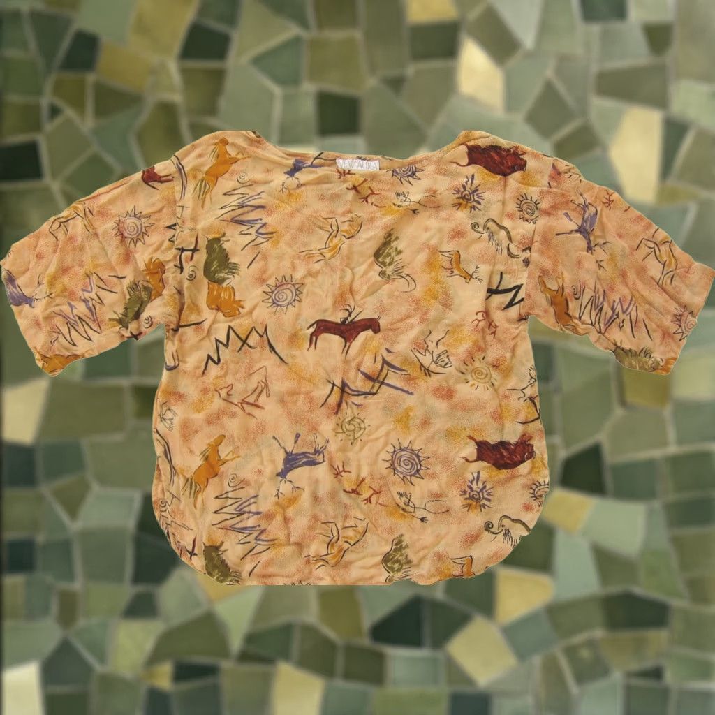 Vintage VINTAGE New Aura Blouse Medium Brown Blue Green Horse Sun Boxy 100% Rayon Womens Size M / US 6-8 / IT 42-44 - 1 Thumbnail