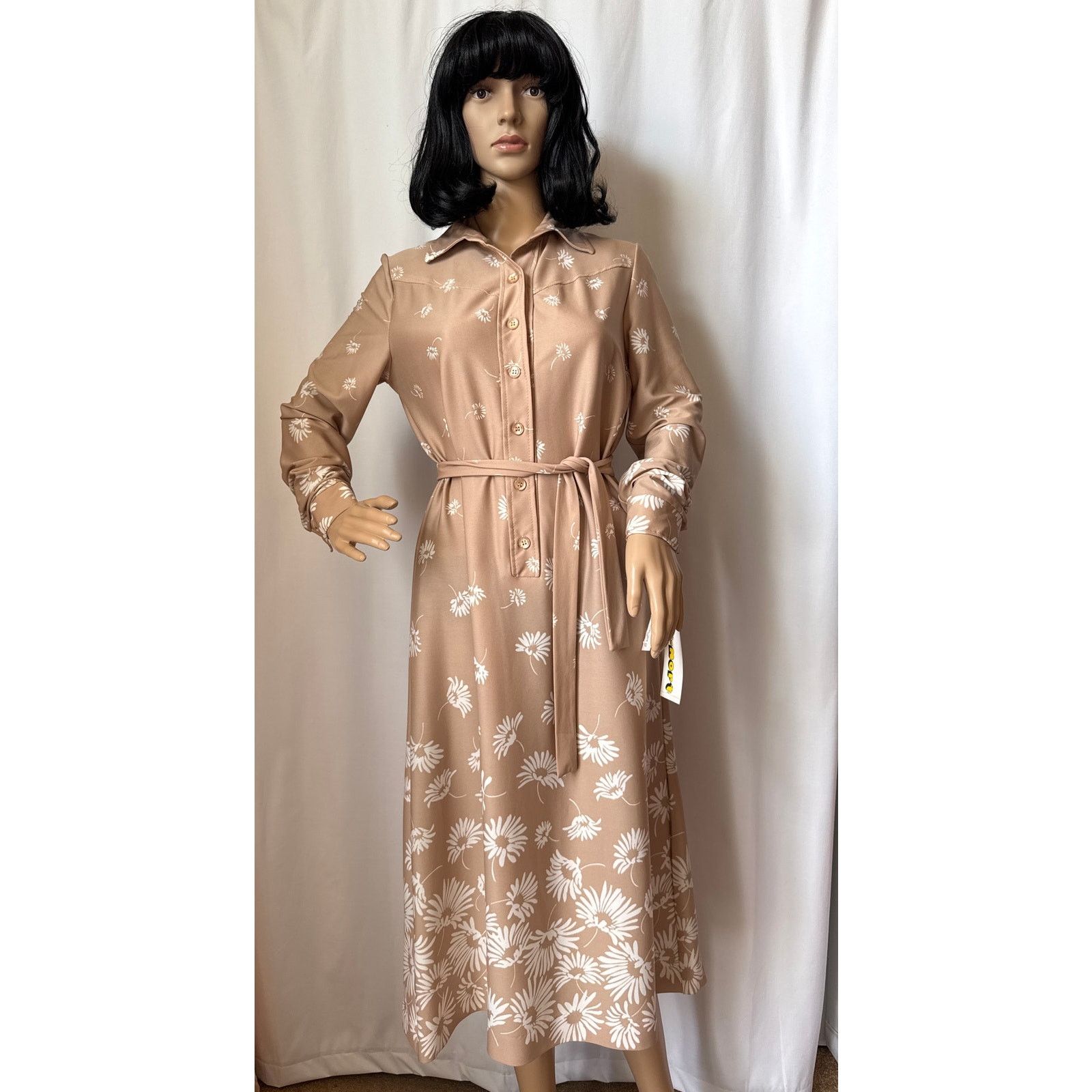 Vintage NWT Vtg Just-Mort Khaki collared Dress white daisy print M Size M / US 6-8 / IT 42-44 - 23 Thumbnail