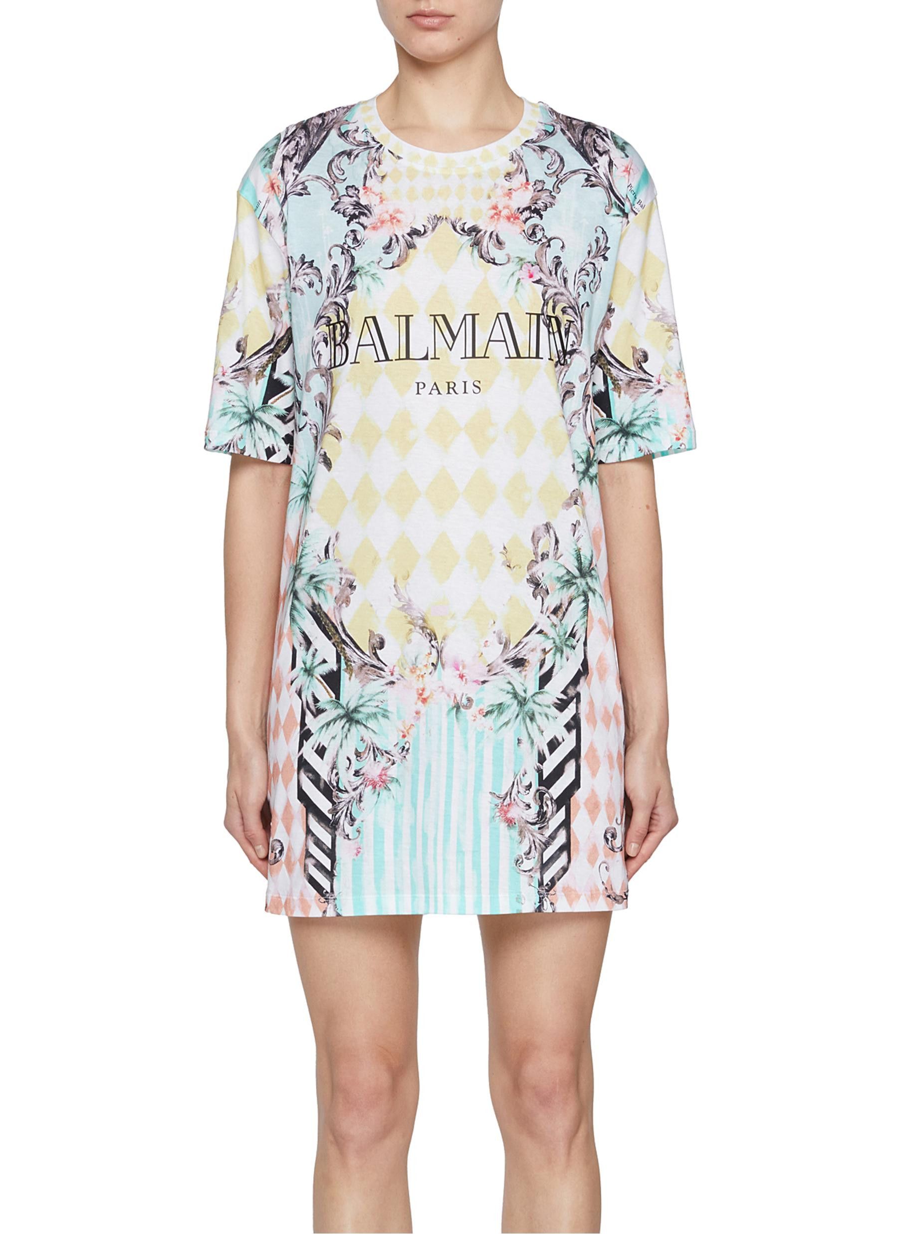 Balmain o1s1wg110725 Logo Baroque Crewneck T-Shirt in Multicolor Size L / US 10 / IT 46 - 2 Thumbnail
