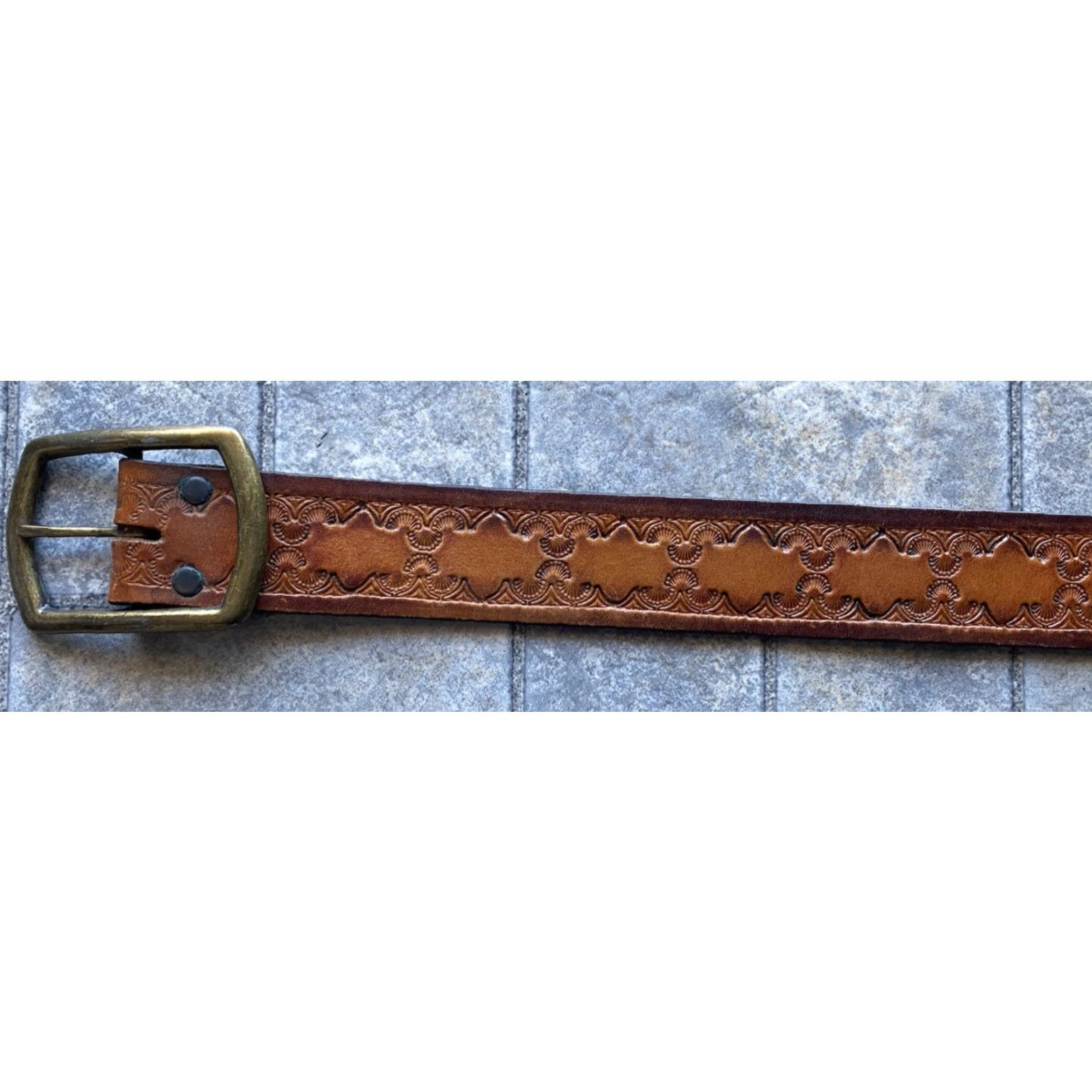 Vintage VINTAGE Kawasaki Leather Belt Embossed Brown Mens Size 30 VTG Belt Leather Motorcycle Western Men Brown 30 Kawasaki Size 30 - 2 Thumbnail