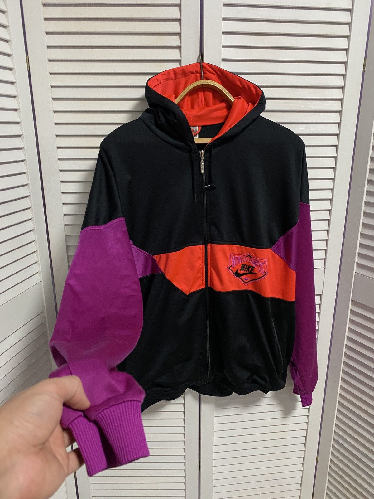 Nike × Vintage Vintage Zip Up Hoodie Nylon Nike WORLD CAMPUS Rare model Size US XL / EU 56 / 4 - 3 Thumbnail