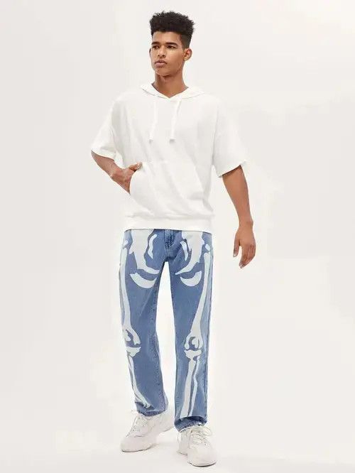 Japanese Brand × Vintage Retro Punk Pants Denim Vintage Skeleton Print Size US 32 / EU 48 - 2 Thumbnail