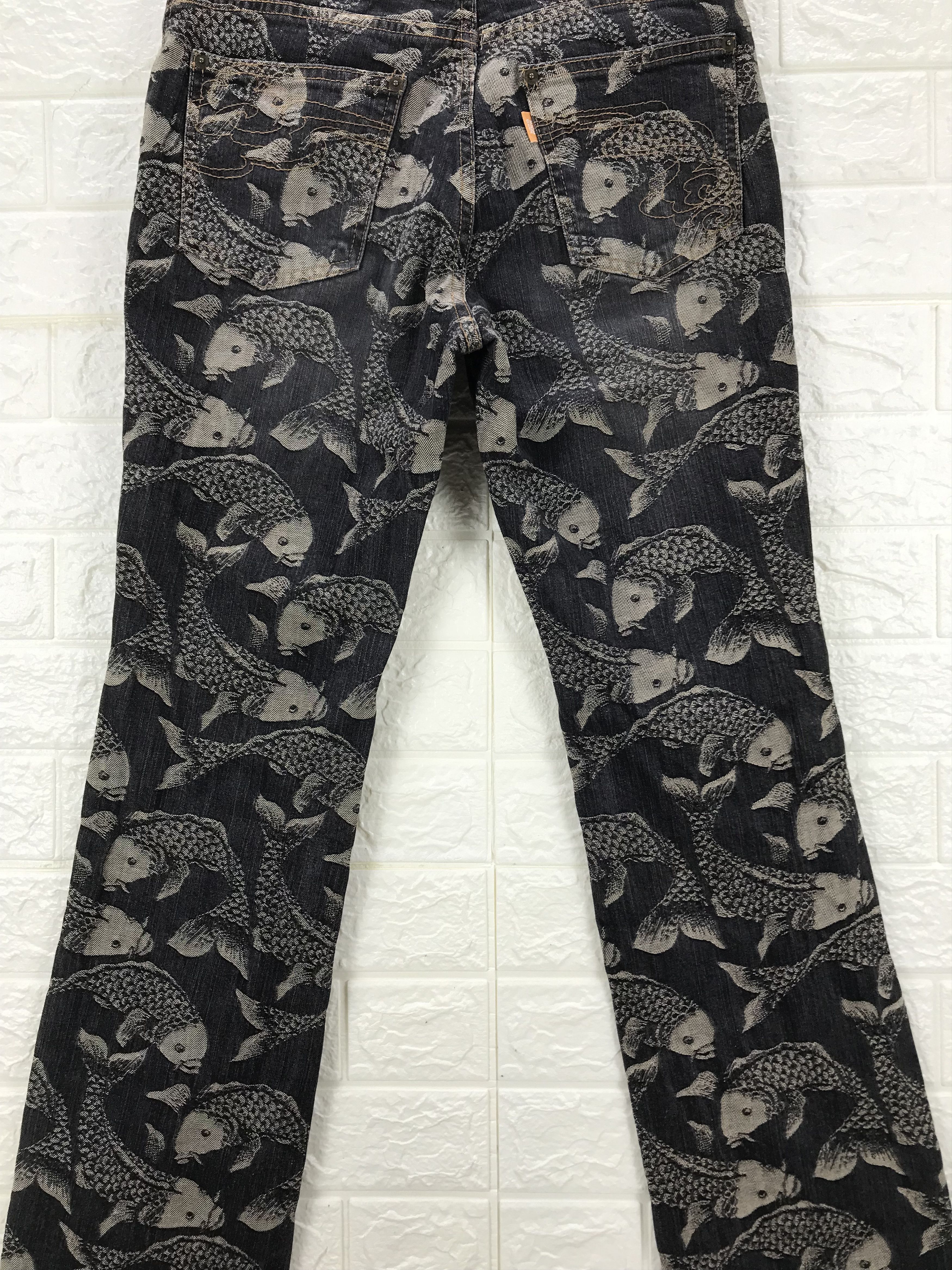 If Six Was Nine Vintage Japanese Art Embroidered Koi Fish Flare Jeans Size US 29 - 7 Thumbnail