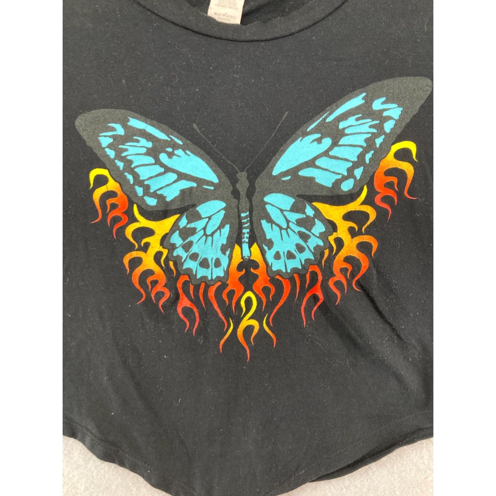 Vintage Starlet Shirt Womens Small Black Cropped Tie Back Butterfly Flames T-Shirt 90s Theme Mens Womens Size S / US 4 / IT 40 - 4 Thumbnail
