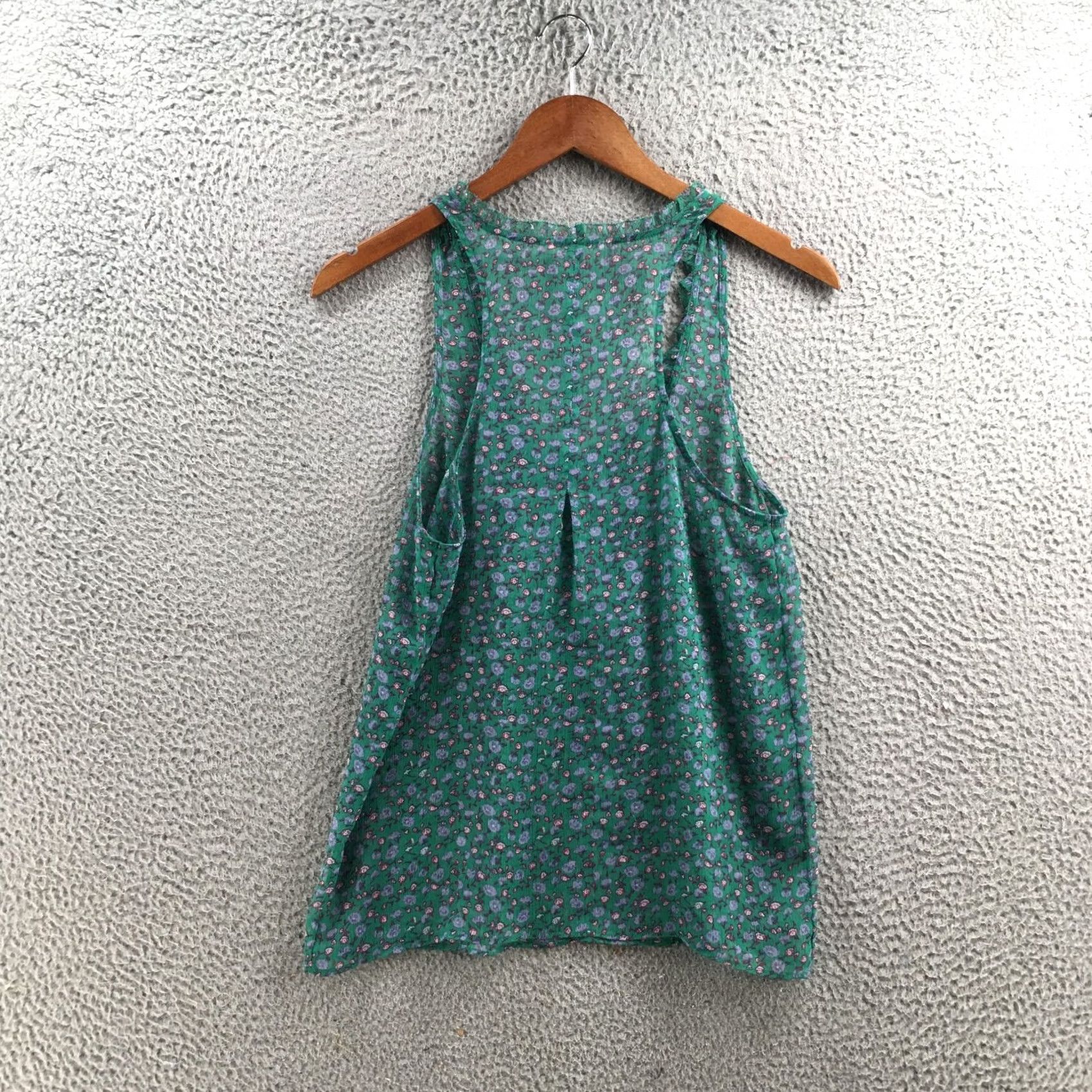 American Eagle Outfitters American Eagle Outfitters Tank Womens 2 Green Floral Racerback Pleated Scoop Neck Sleeveless Casual Light Breathable Sheer Size XS / US 0-2 / IT 36-38 - 7 Thumbnail