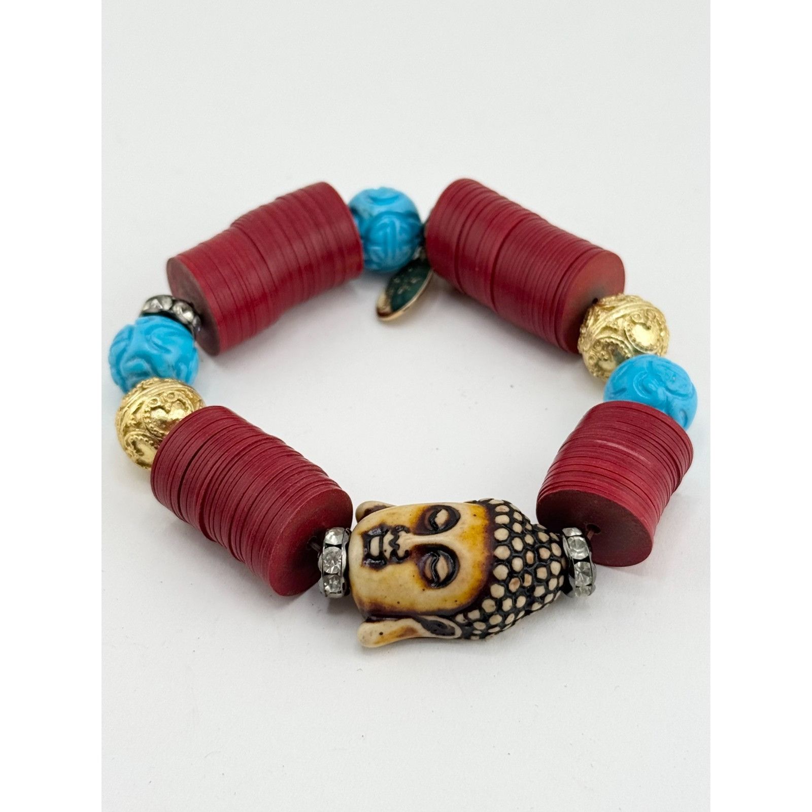 Vintage Vintage record bead rhinestone Buddha stretch bracelet Size ONE SIZE - 2 Thumbnail
