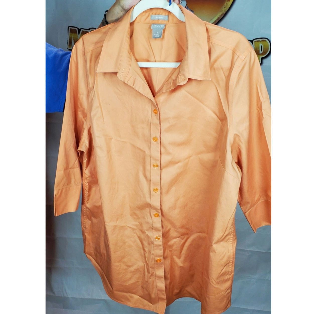 Chicos Chicos Orange No Iron Tunic Button Down Shirt 3 Size XXL / US 16-18 / IT 52-54 - 4 Thumbnail