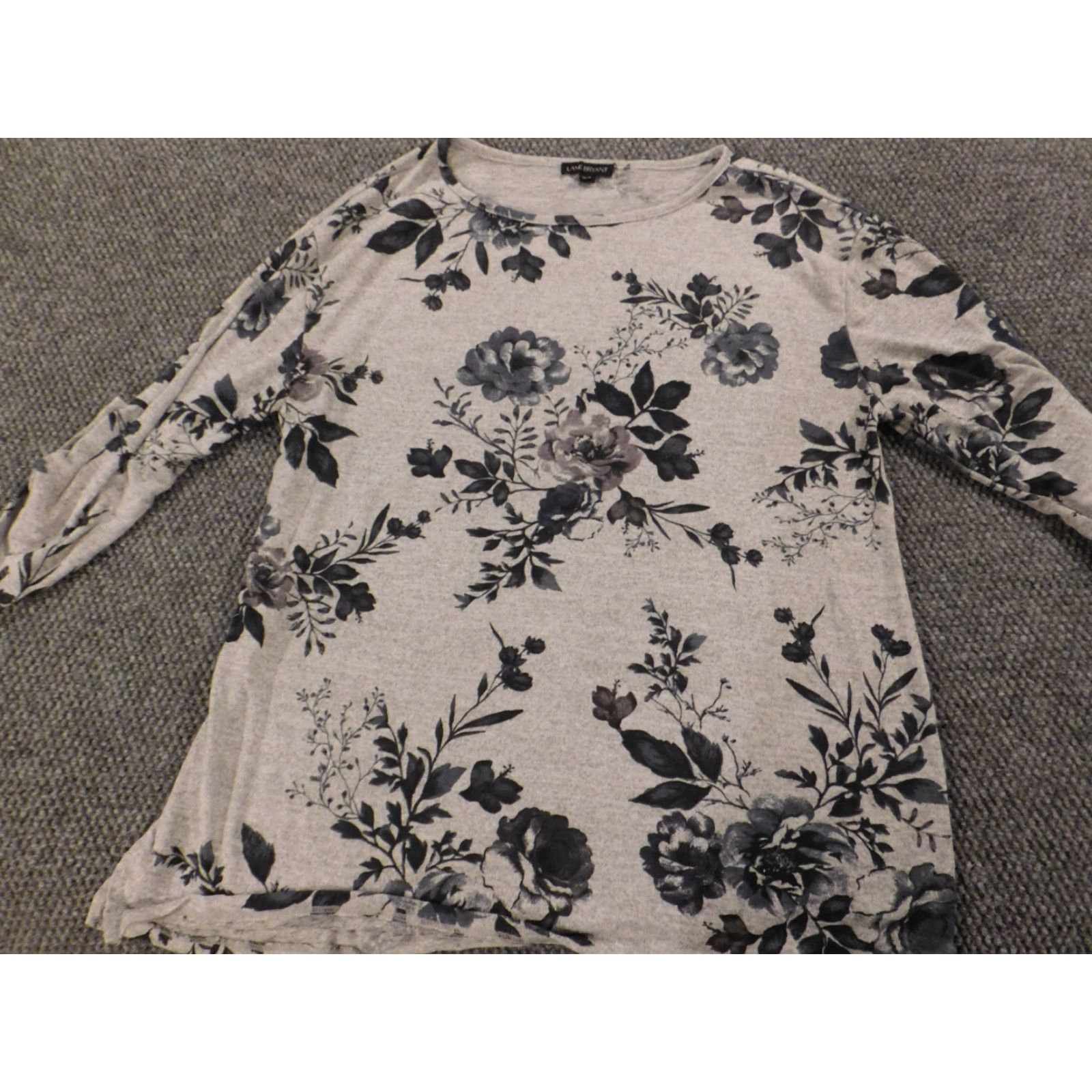 Vintage Lane Bryant Blouse Shirt Womens 14 Gray Floral Knit Pleated Long Sleeve Collared Pullover Casual Regular Size 14 Womens Gray Size XL / US 12-14 / IT 48-50 - 4 Thumbnail