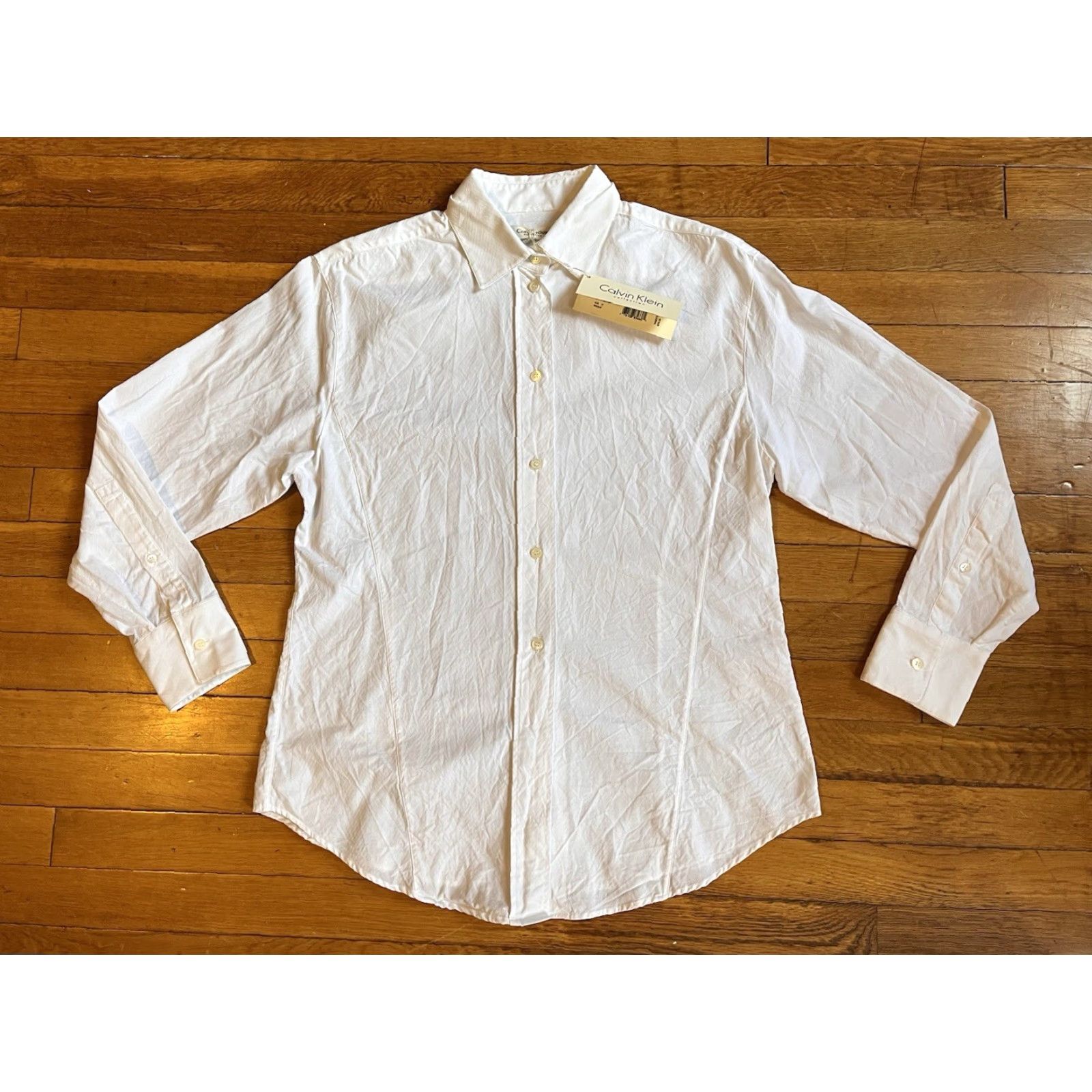 Calvin Klein Calvin Klein Collection Dress Shirt Women's 10 White Jacquard Chevron Button-Up Casual, Formal, Business Italy Size L / US 10 / IT 46 - 2 Thumbnail