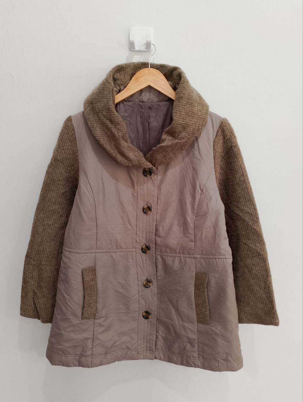 TOP VALU Brown Knitted Puffer Button Up Jacket