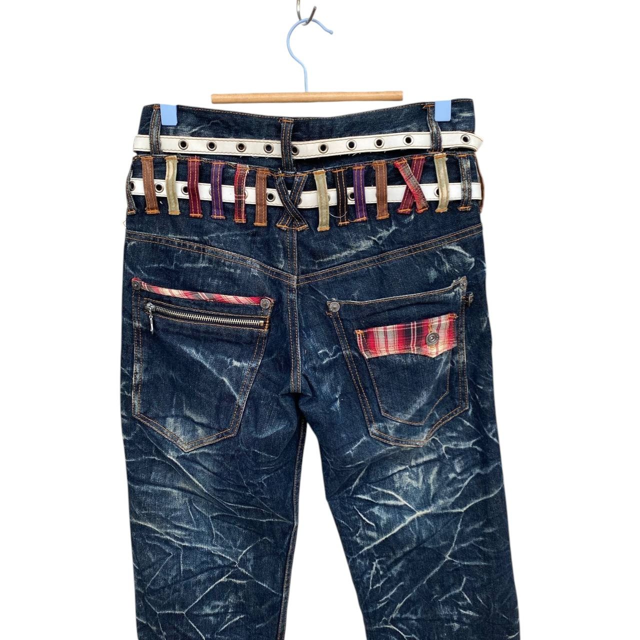 Japanese Brand Archival Nylaus Japan Double-Waist Belted Denim Y2K Harajuku Size US 29 - 12 Thumbnail