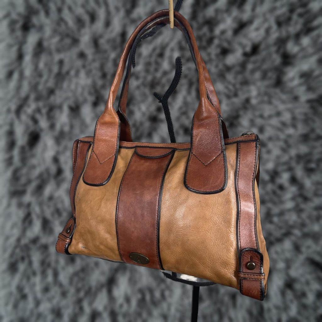 Fossil Vintage Reissue 1954 Large Tote Two Tone Leather Satchel Handbag Purse in Cognac, Women's