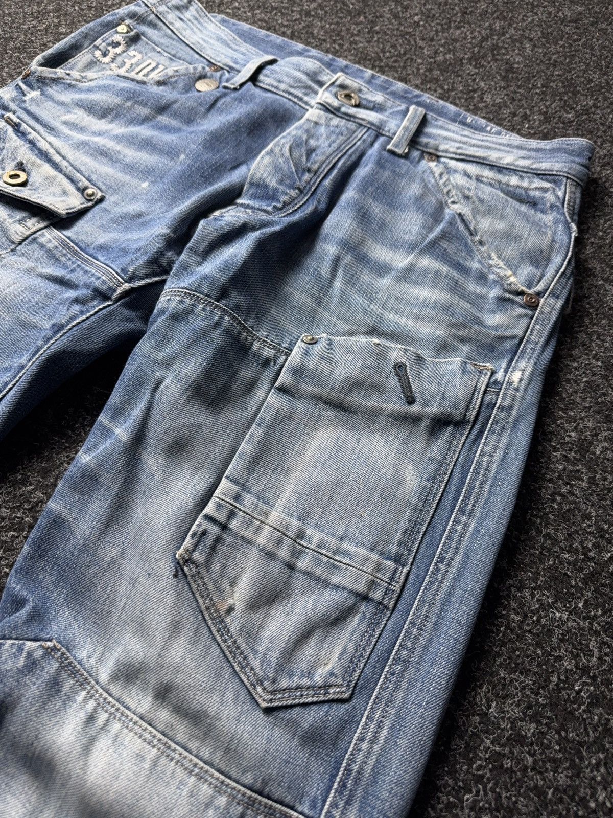 G-Star Vinatge 00s G-Star RAW Elwood 3D Cargo Distressed Jeans Blue Size US 30 / EU 46 - 10 Thumbnail