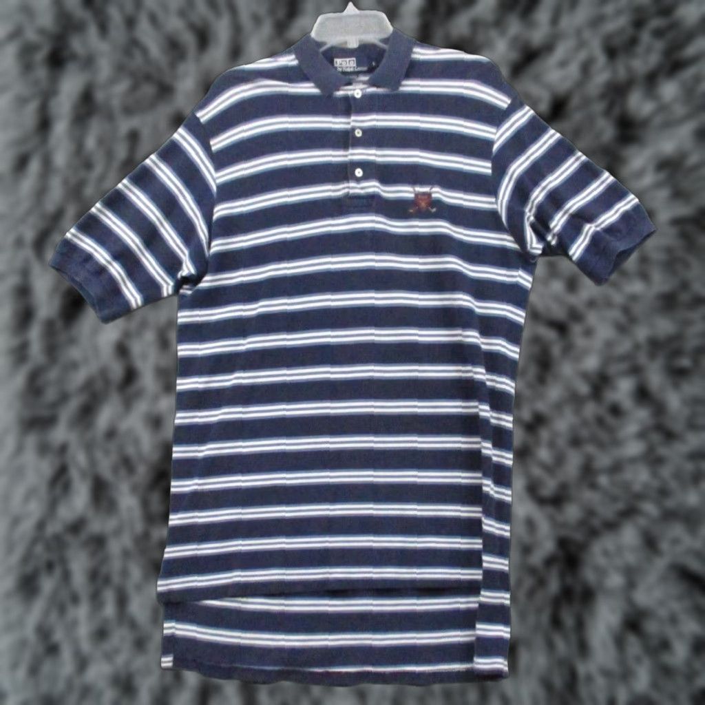 Polo Ralph Lauren Vintage Polo Ralph Lauren Polo Shirt Mens Large Blue Stripe Rugby Golf Shield USA Shirt Size US L / EU 52-54 / 3 - 1 Thumbnail
