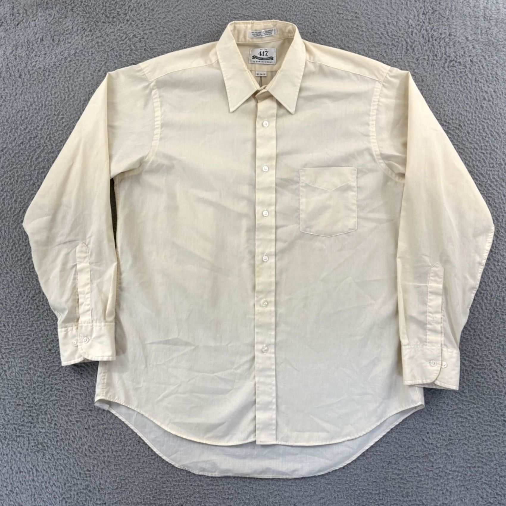 Van Heusen VINTAGE Van Heusen 417 Shirt Mens Ivory Blue Striped Button-Down Long Sleeve 90s Dress Shirt Size US L / EU 52-54 / 3 - 2 Thumbnail