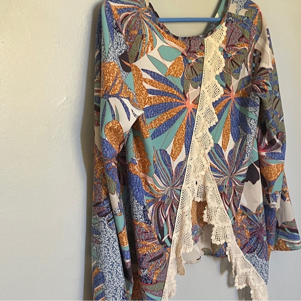 Anthropologie Anthro Sage Unique Floral Lace Open Back Blouse Medium Large Size XL / US 12-14 / IT 48-50 - 3 Thumbnail