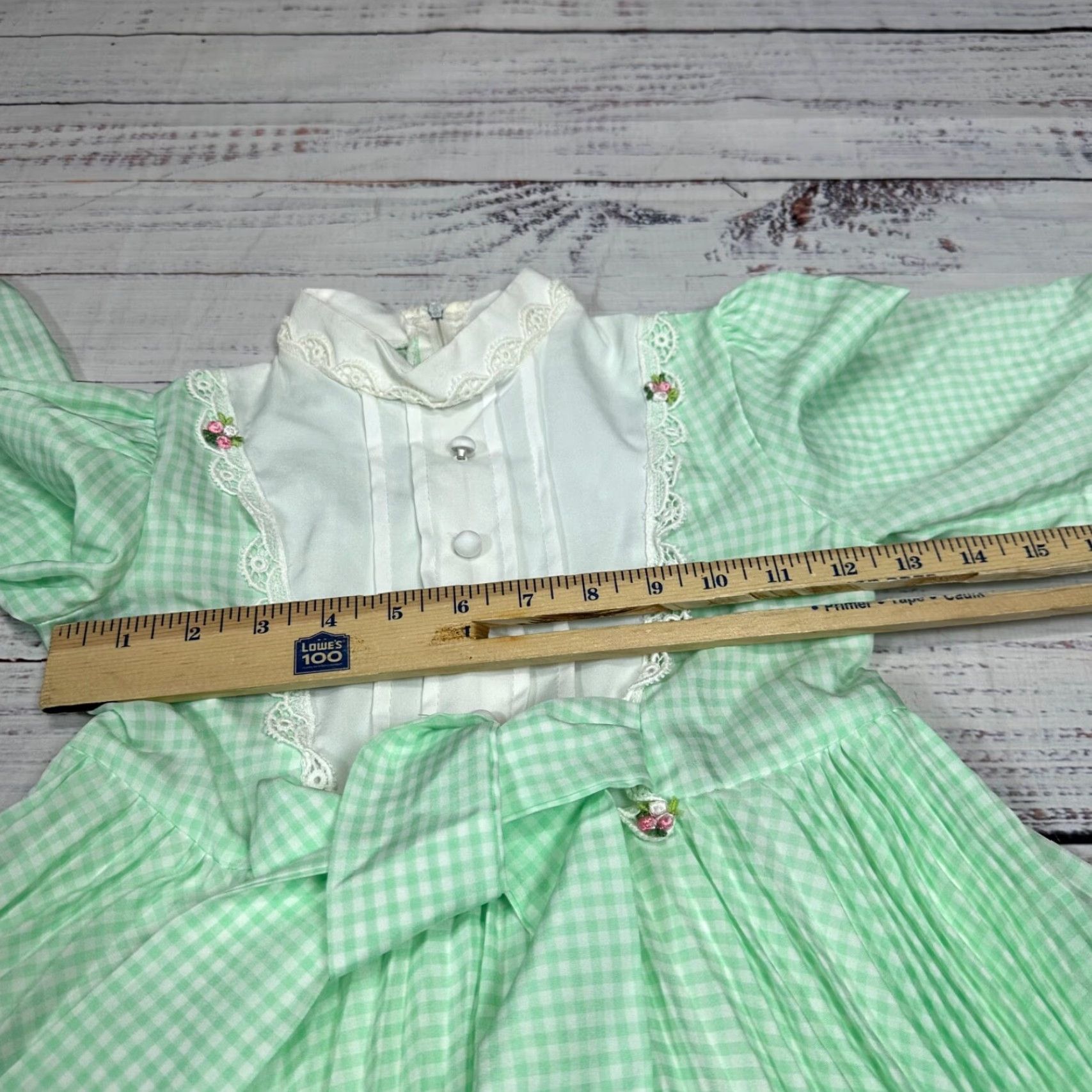 Vintage Vtg Beautique Chris Lynch Long Sleeve Green Gingham Check Dress Sz 6 Tie Waist Girls Size US S / EU 44-46 / 1 - 3 Thumbnail