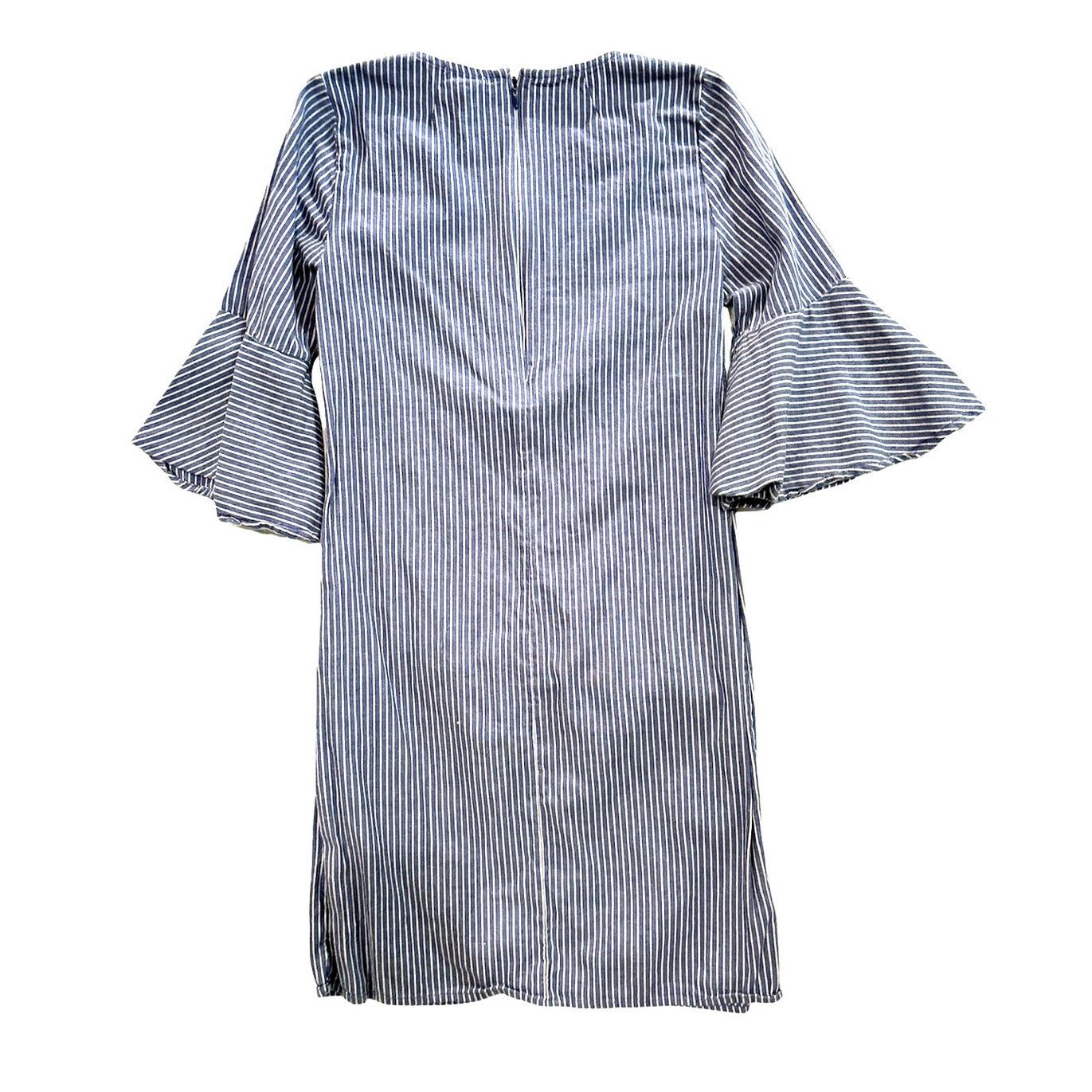 J.Crew J. CREW Pin Striped Bell Quarter Sleeve Cotton Shift Dress Size XS / US 0-2 / IT 36-38 - 3 Thumbnail