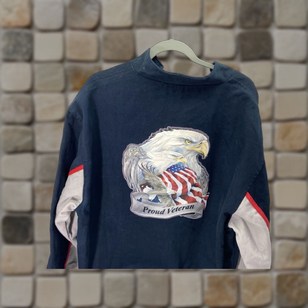 Vintage Bradford Exchange Jacket Men XL Navy Blue Canvas Full Zip Eagle NWT Bomber Shirt Size US XL / EU 56 / 4 - 1 Thumbnail