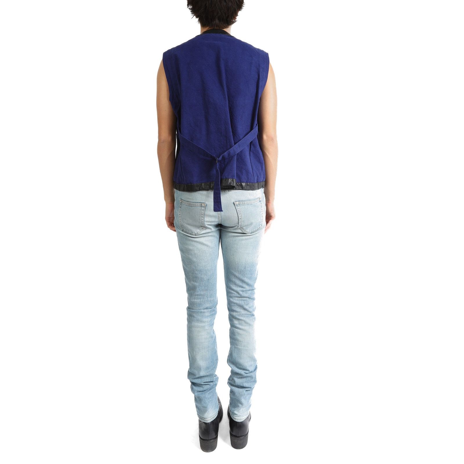Haider Ackermann FW19 Blue Workwear Waistcoat in Blue Denim & Leather Size US S / EU 44-46 / 1 - 4 Thumbnail
