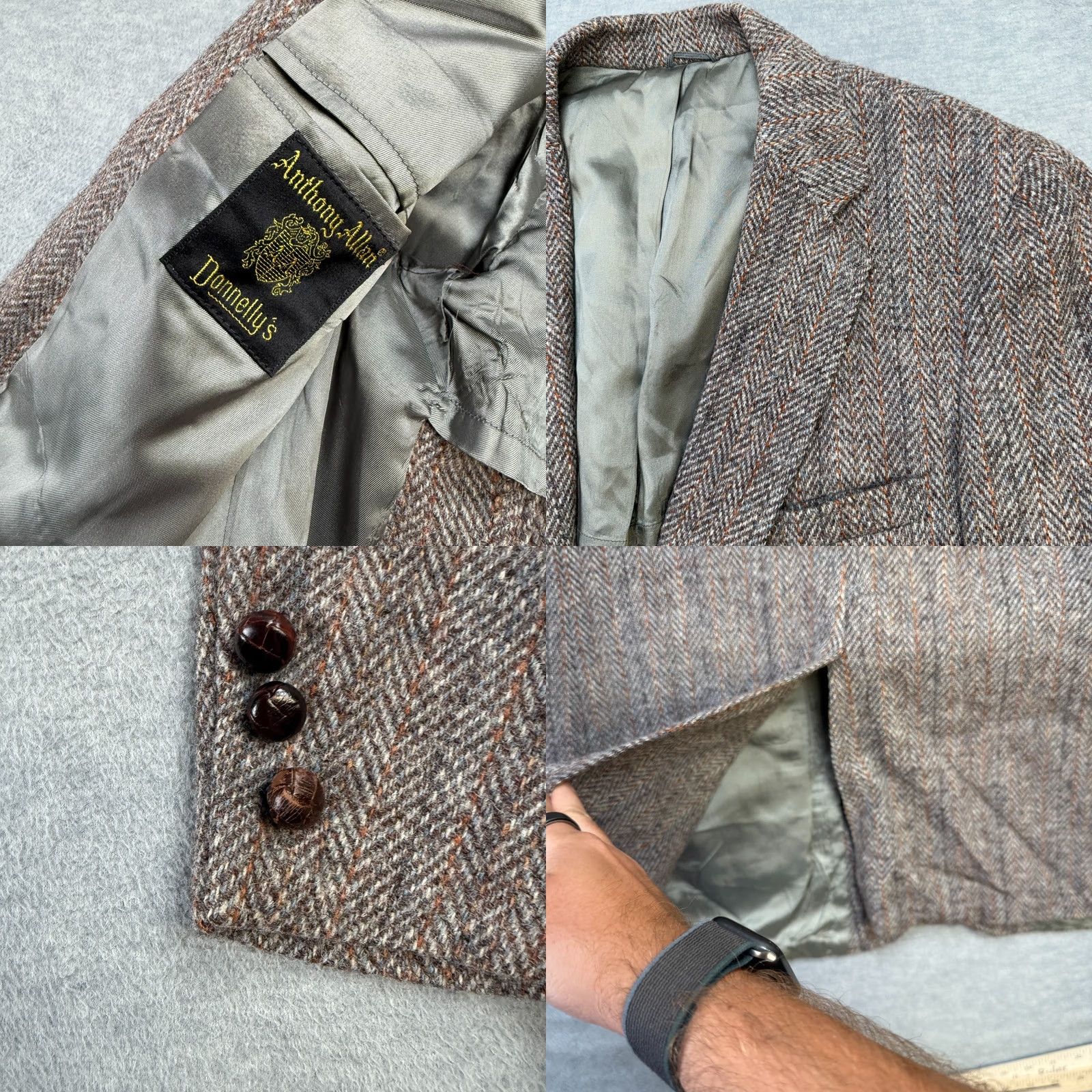 Vintage VINTAGE Anthony Allan Donnellys Wool Blazer Jacket Mens 42 Brown Tweed Herringbone Single-Breasted 2-Button Notch Lapel Blazer Size 42R - 9 Thumbnail