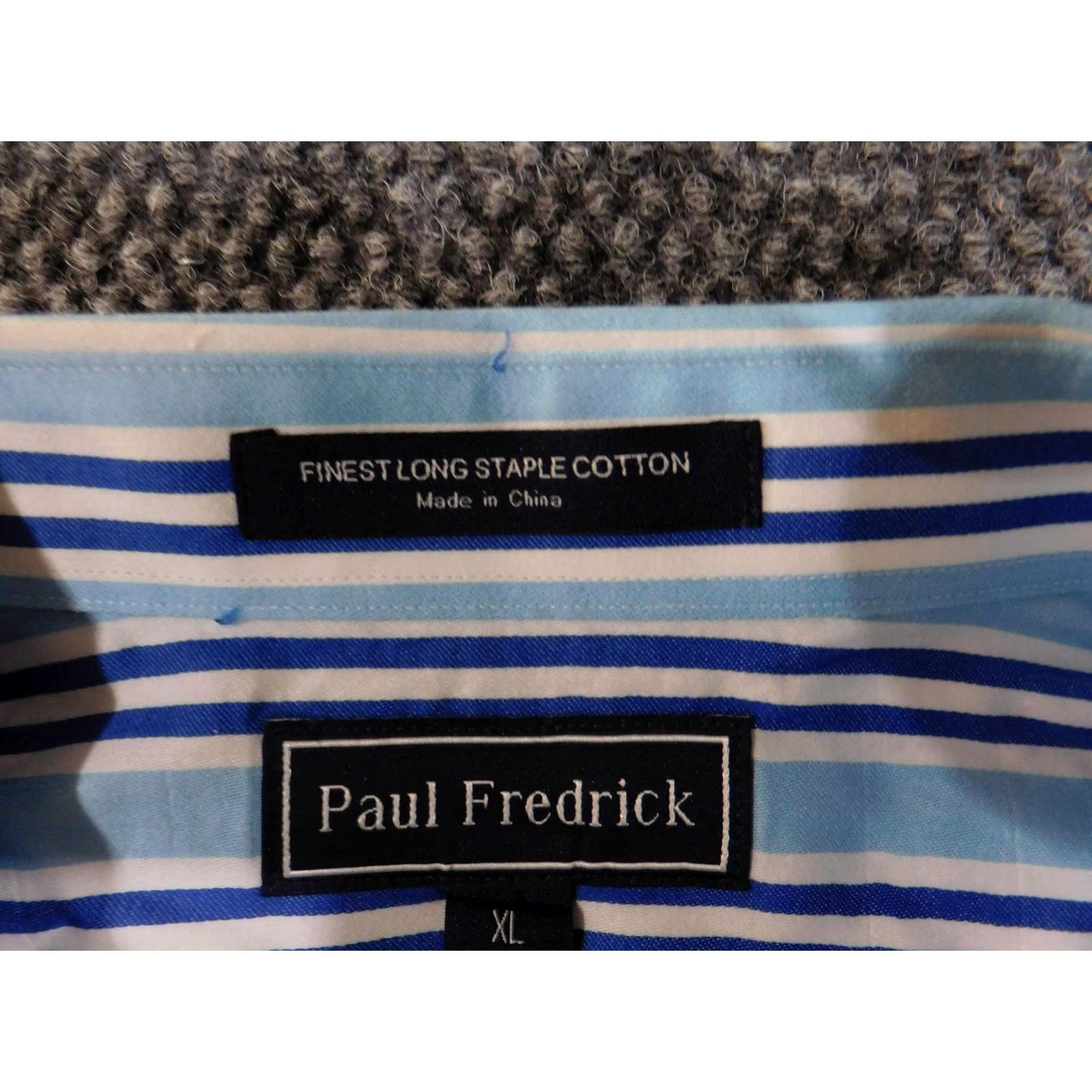 Vintage Paul Fredrick Shirt Mens XL Blue White Striped Long Sleeve Button Up Dress Shirt Size 46R - 7 Thumbnail