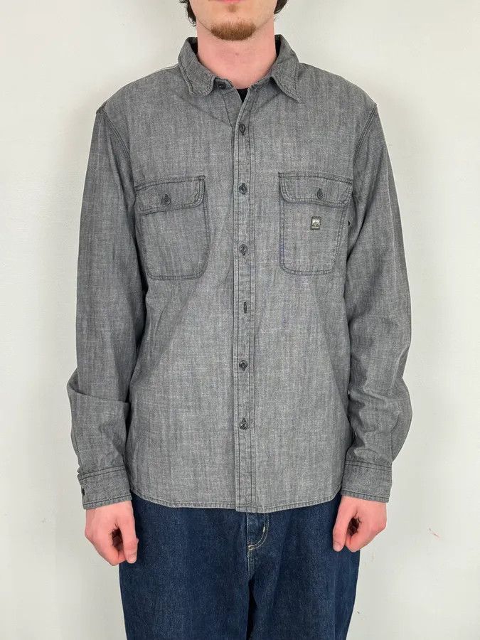 Polo Ralph Lauren 2000s Ralph Lauren Grey Denim Shirt American Flag Patch Size US L / EU 52-54 / 3 - 2 Thumbnail