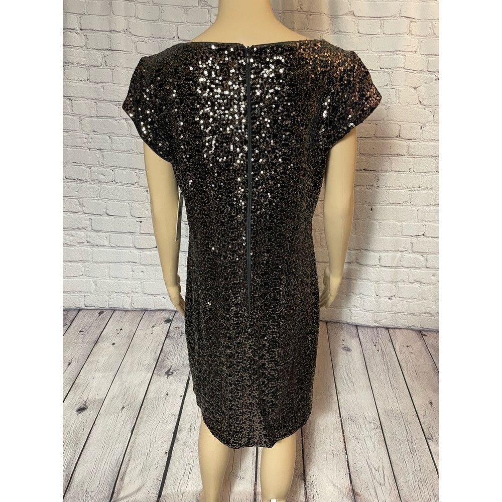 Other NWT New $138 ELIZA J Sequin Velvet Cap Sleeve Black Bronze Size L / US 10 / IT 46 - 4 Thumbnail