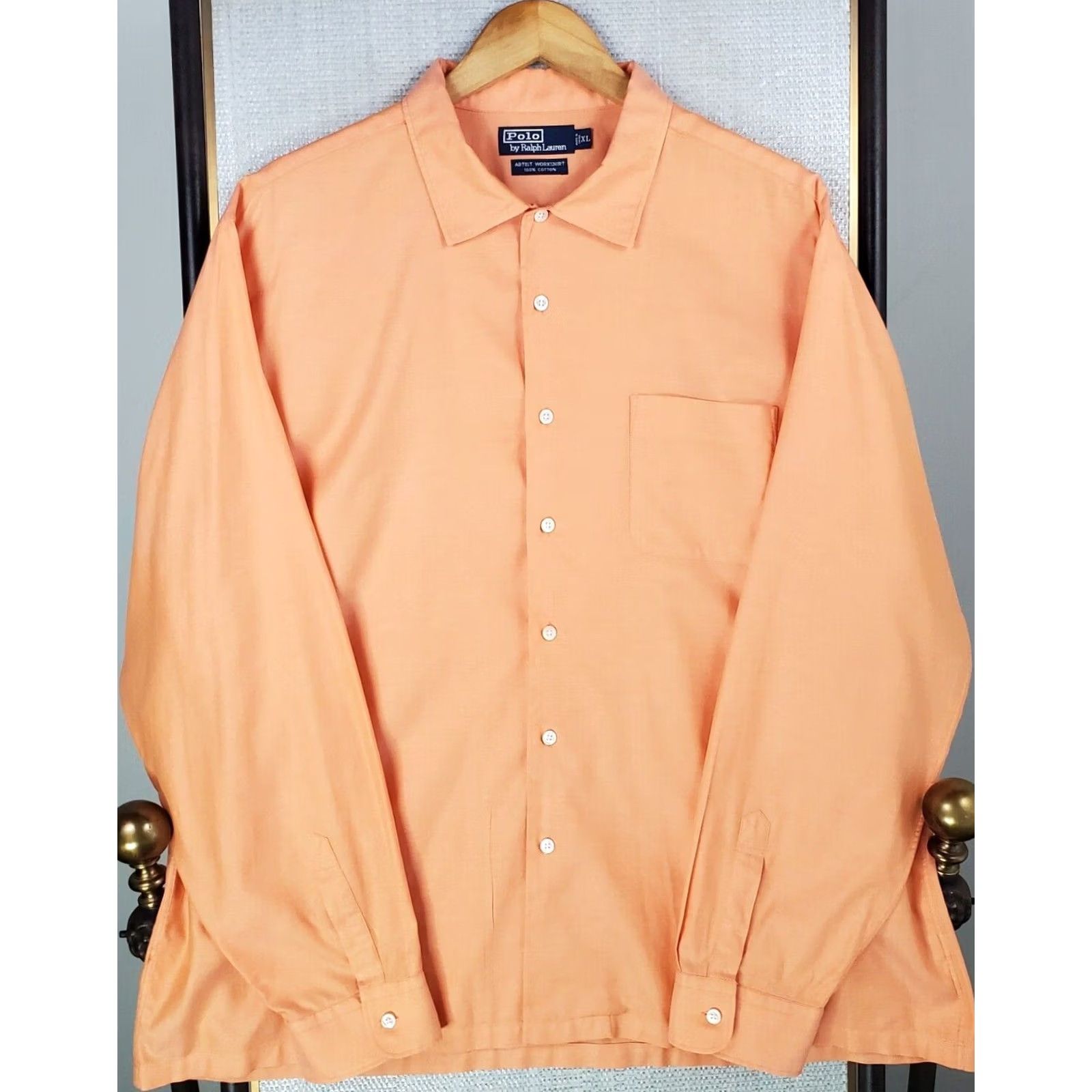 Polo Ralph Lauren VTG Polo Ralph Lauren Artist Workshirt Long Sleeve Button-Up Men's XL Orange Cotton Poplin Lightweight Casual, Vintage Polo Ralph Lauren Shirt Size US XL / EU 56 / 4 - 4 Thumbnail