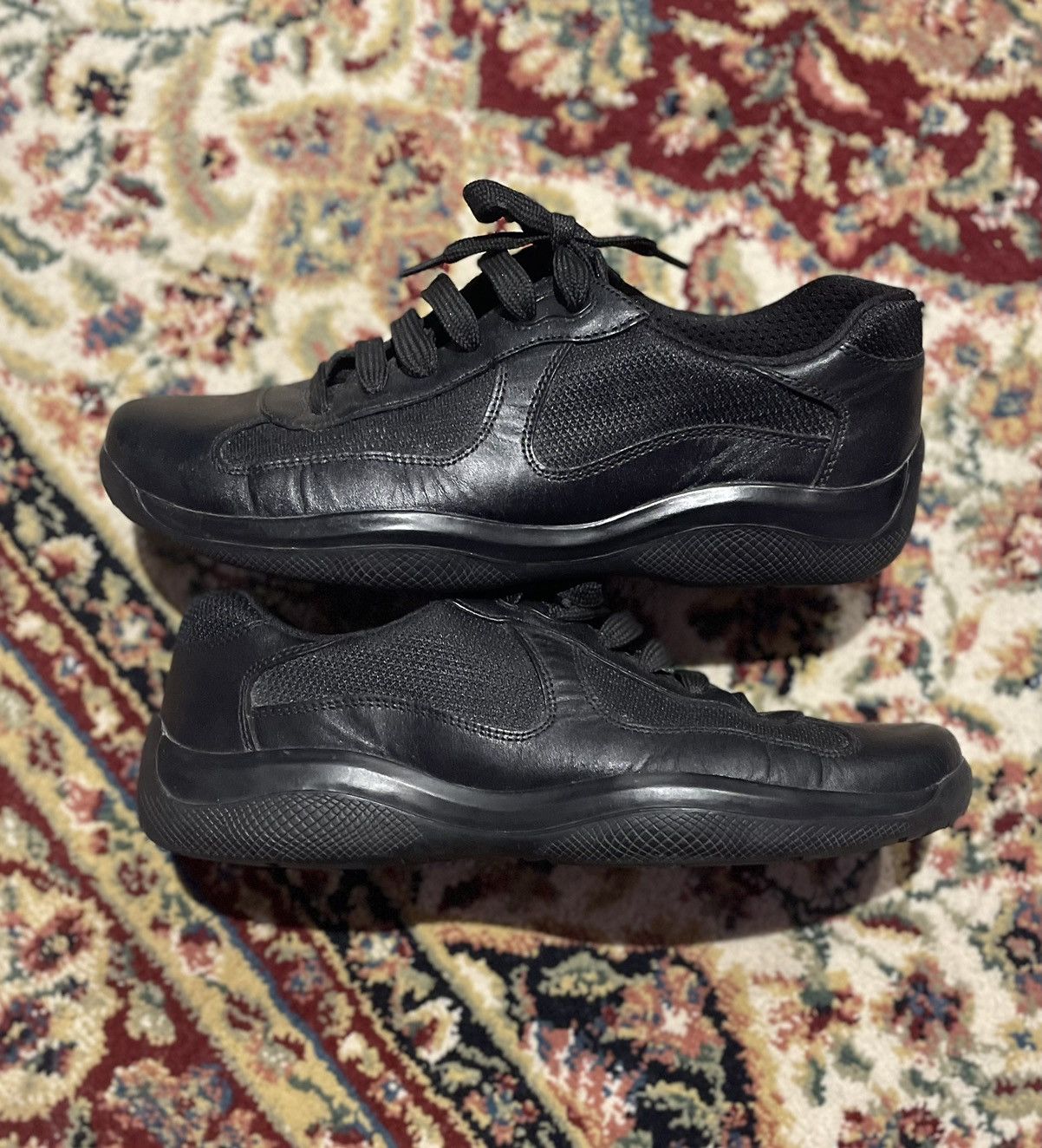 image of Prada America’S Cup Sneakers Triple Black Leather, Men's (Size 8.5)