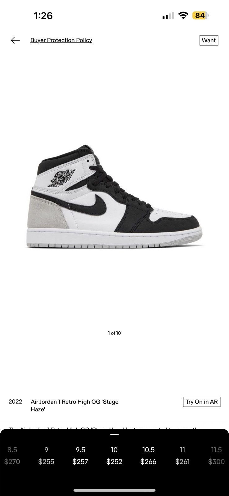 Nike Air Jordan 1 Retro High OG ‘Stage Haze’ Size US 10 / EU 43 - 12 Thumbnail
